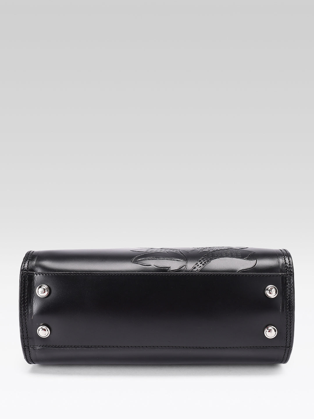Premium Genuine Leather Tote with Floral Embossing, Top Handles, Zip Closure