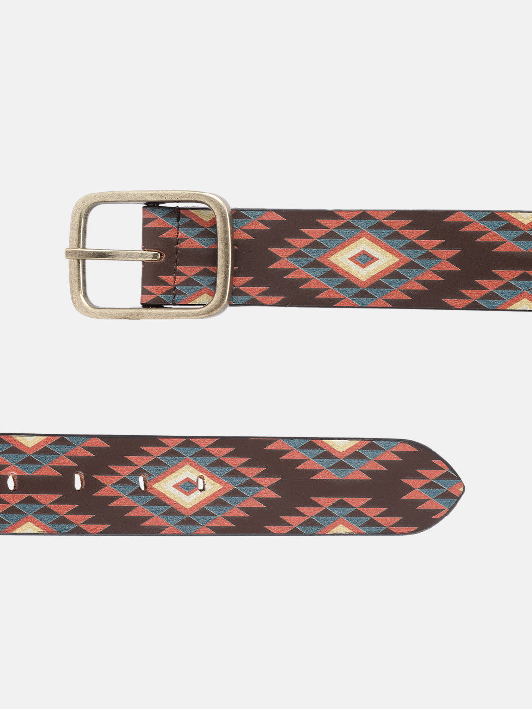Unisex Ethnic Geometric Pattern Belt with Metal Buckle for Casual Traditional Wear