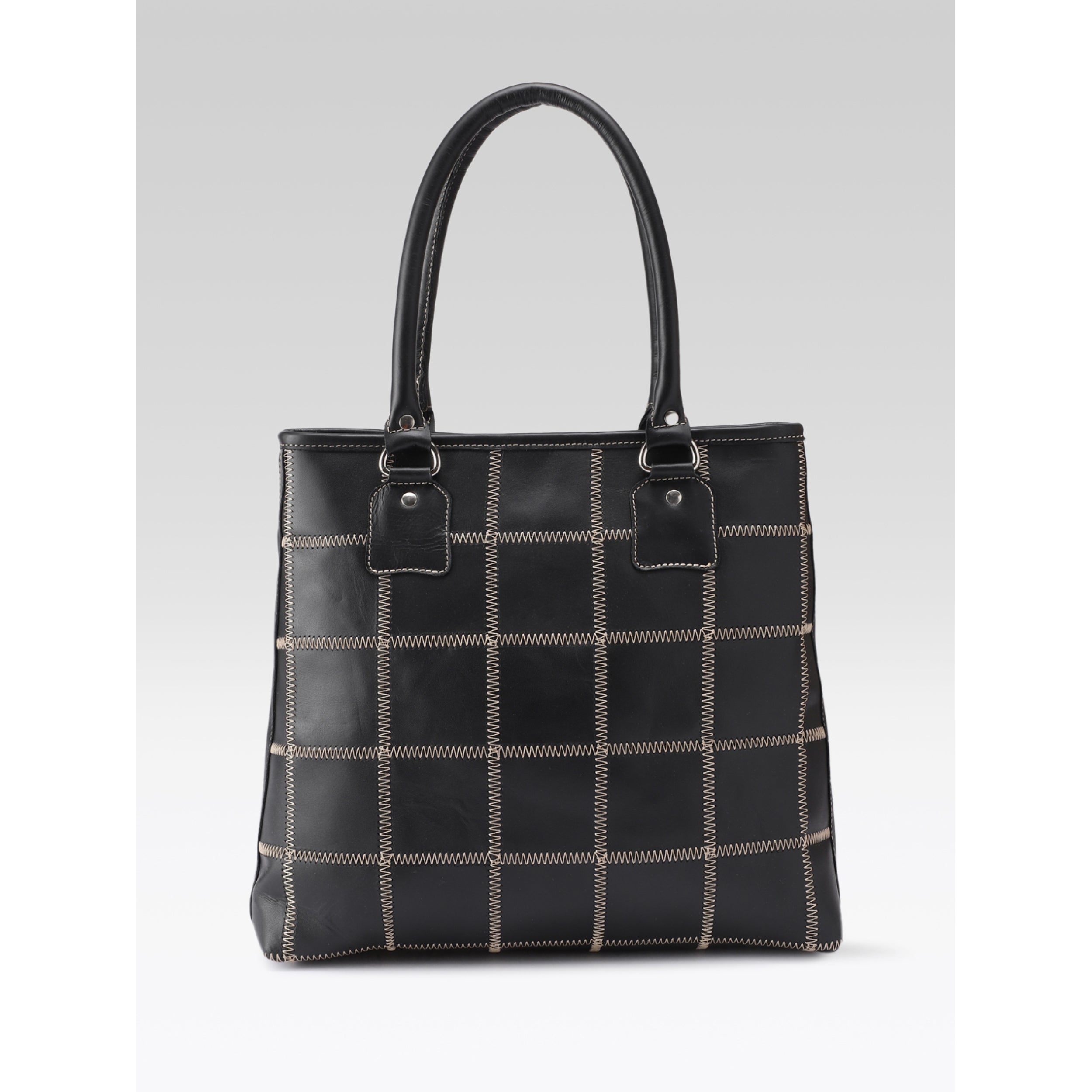 Premium Genuine Leather Shoulder totebag with Grid Stitching & Zip Closure