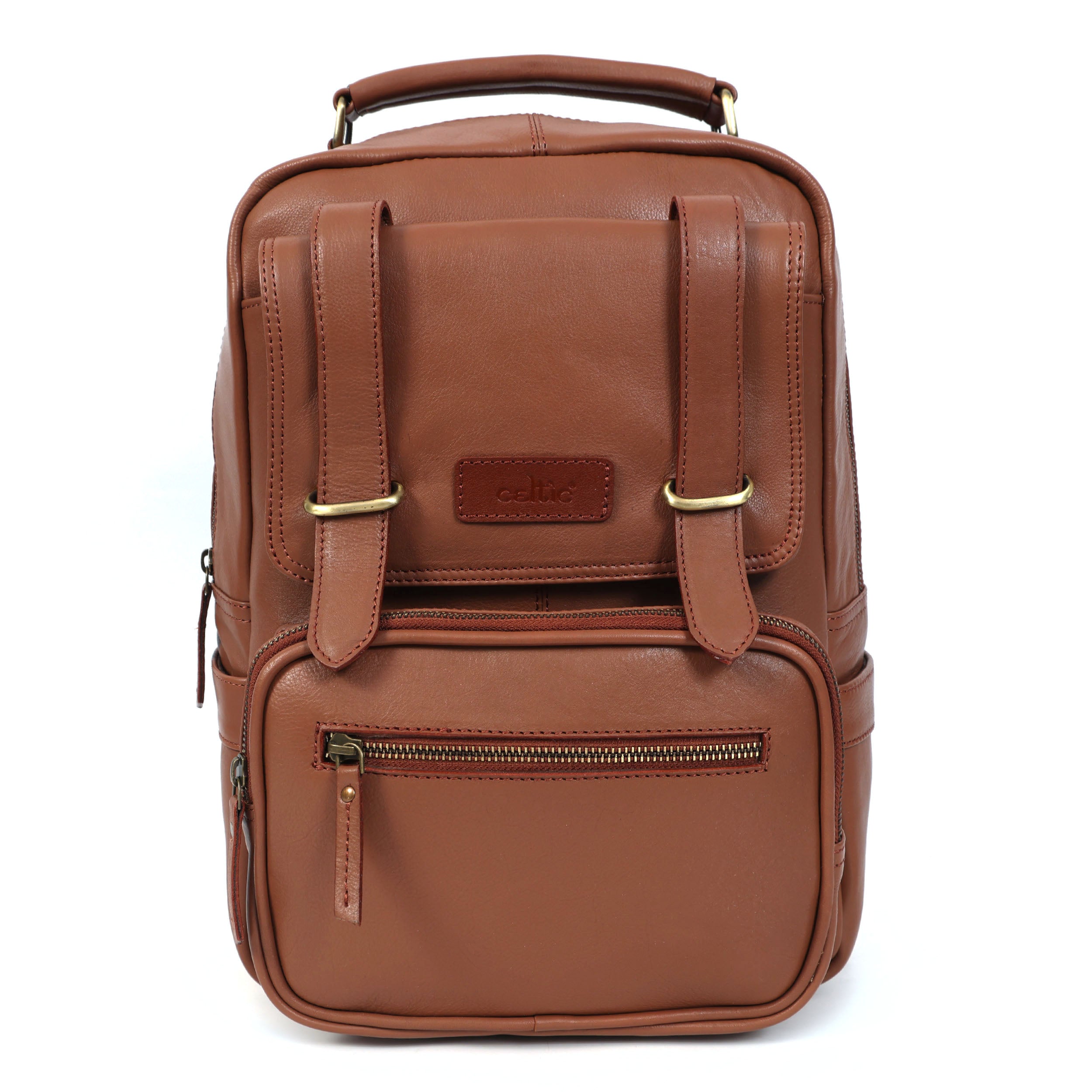 Premium Genuine Leather Backpack with Laptop Compartment & Multiple Zip Pockets