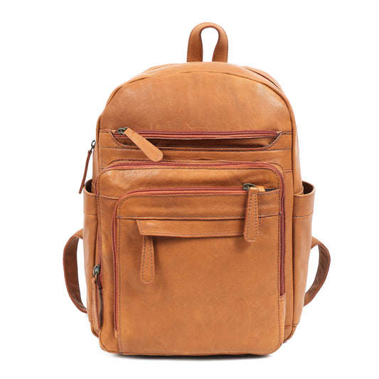 Elegant Soft Tan Leather Backpack  Stylish, Versatile, and Organized  ART:- BG-1638