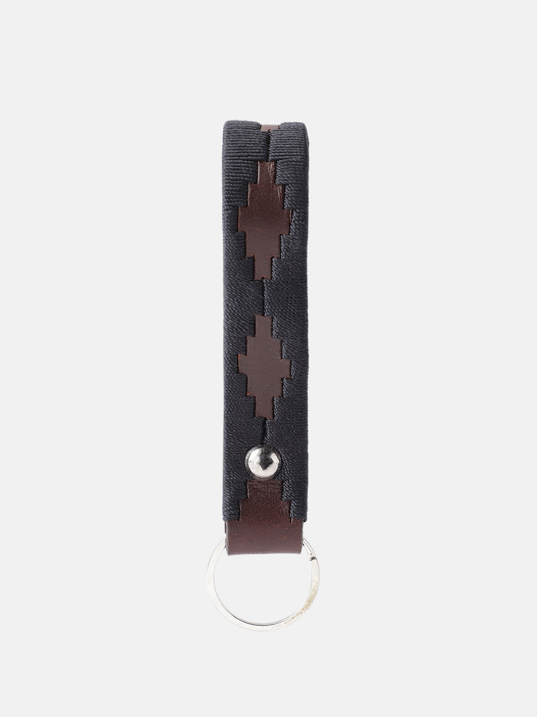 Unisex Handcrafted Leather Fabric Belt With Geometric Pattern Matte Black Buckle.