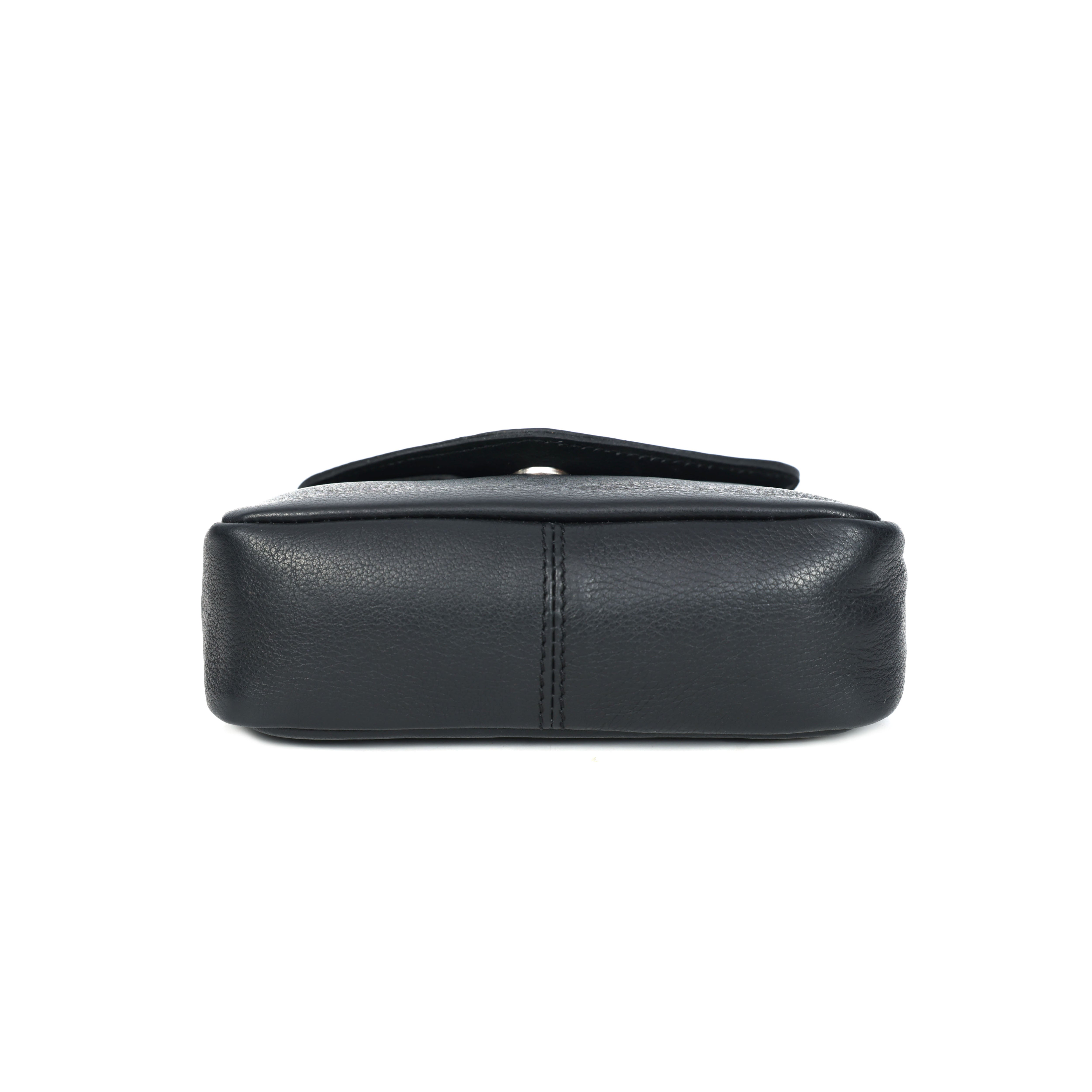 Premium Genuine Leather Flap Crossbody Bag with Adjustable Strap & Zip Pockets