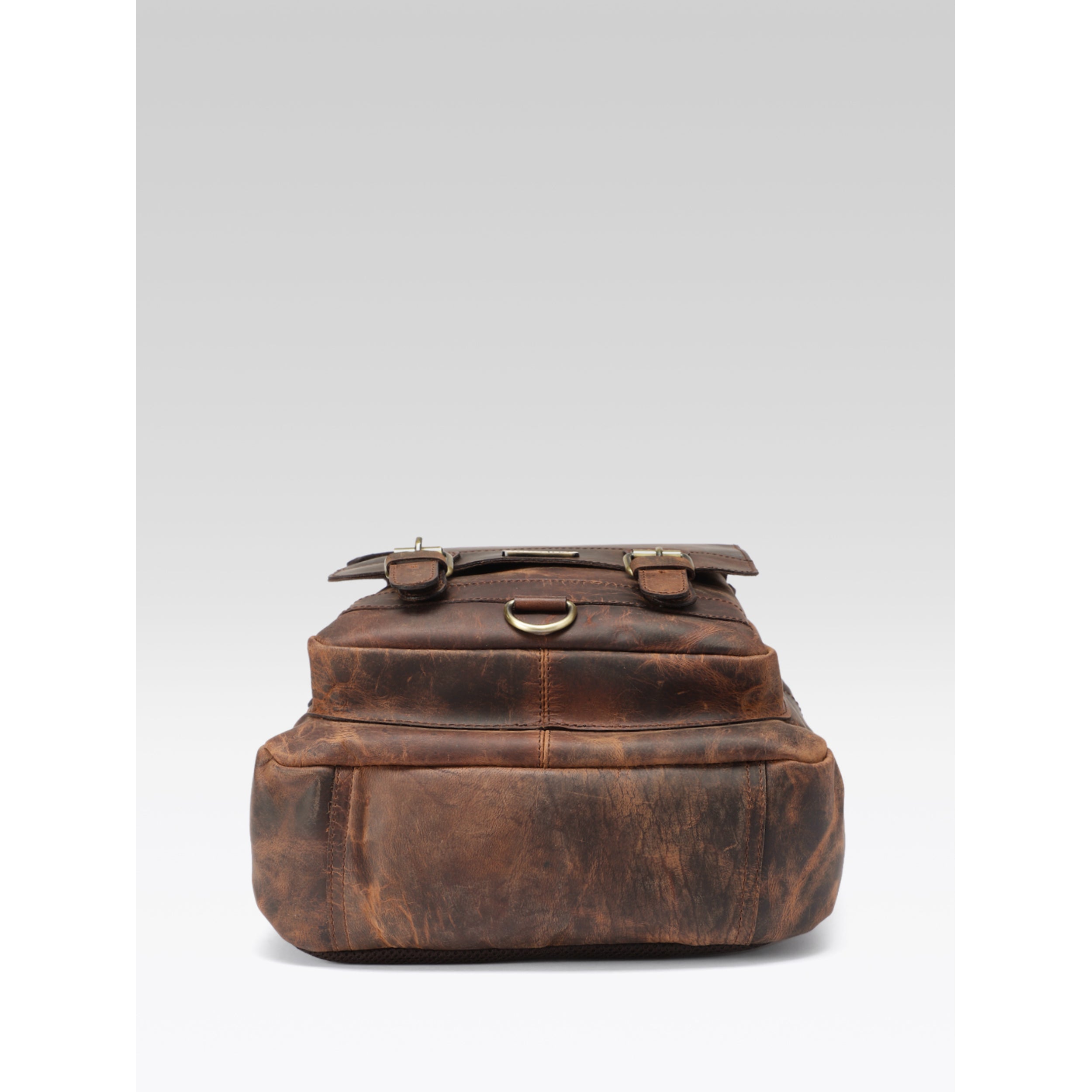 Premium Genuine Leather Backpack with Front Zip Pocket & Padded Shoulder Straps