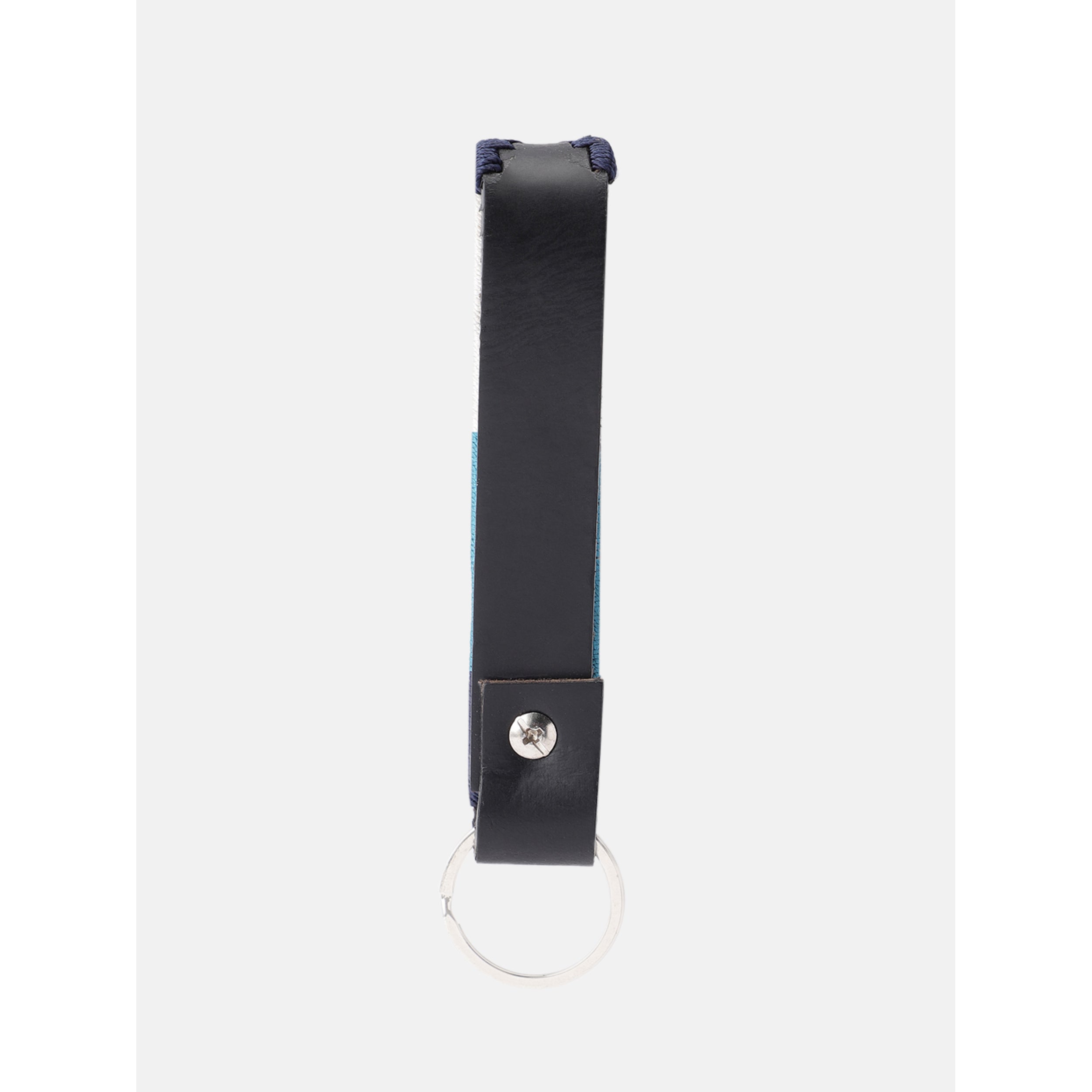 Unisex Handcrafted Leather Belt With Woven Blue White Pattern And Antique Silver Buckle