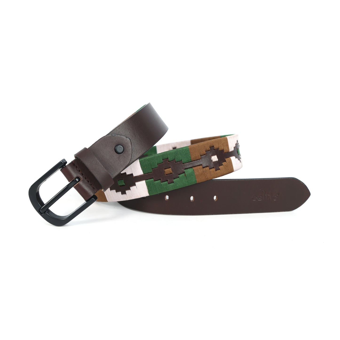 Premium Brown Leather Belt with Black Buckle & Multicolor Stitching.LB-878
