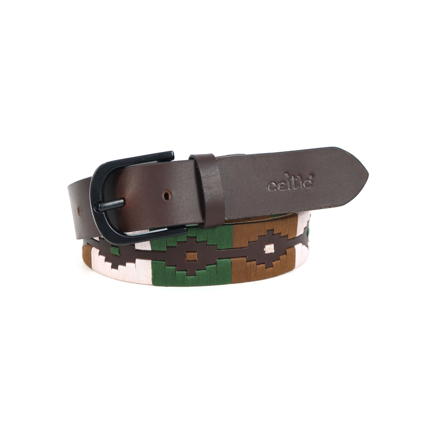 Premium Brown Leather Belt with Black Buckle & Multicolor Stitching.LB-878