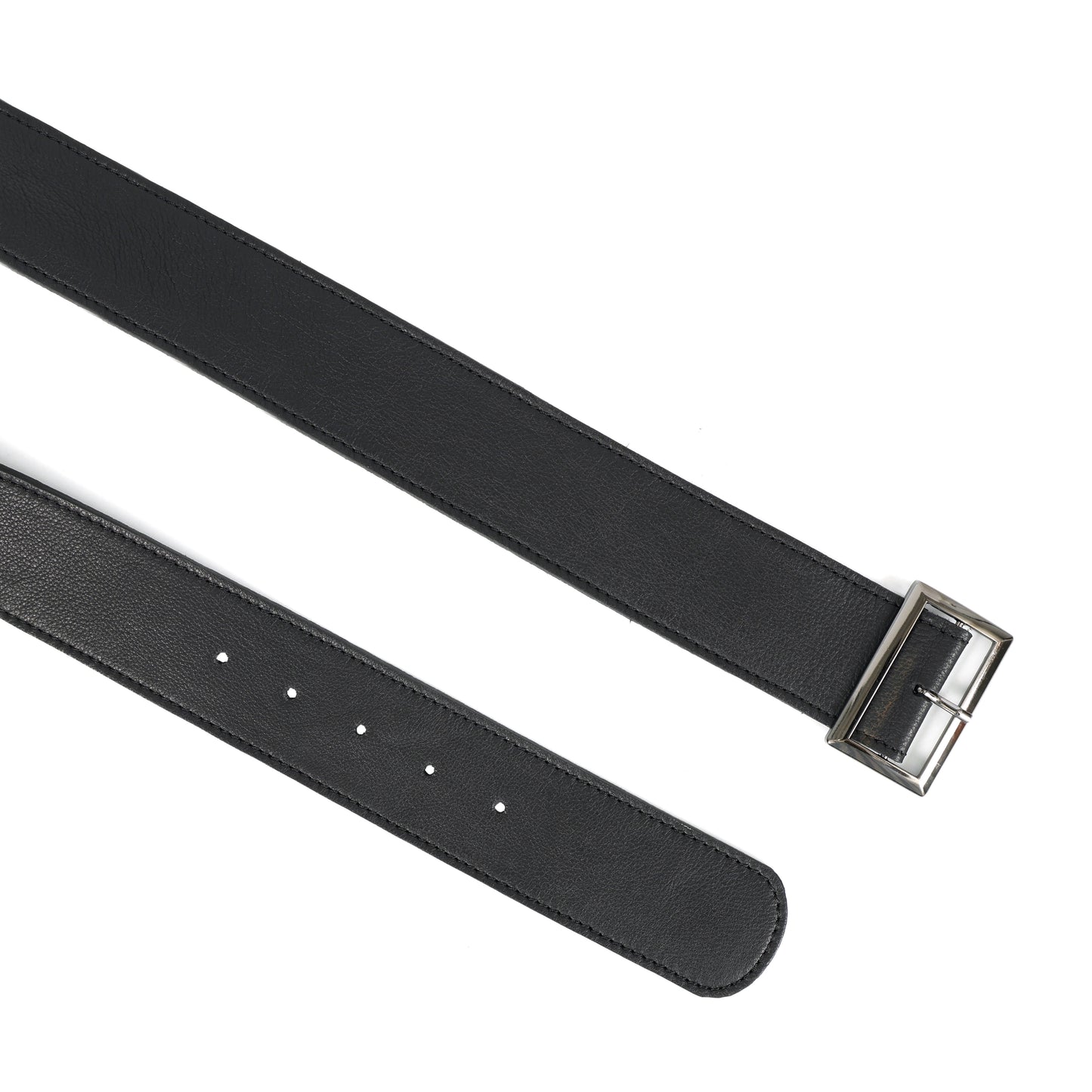 Classic Black Unisex Leather Belt with Sleek Rectangular Buckle