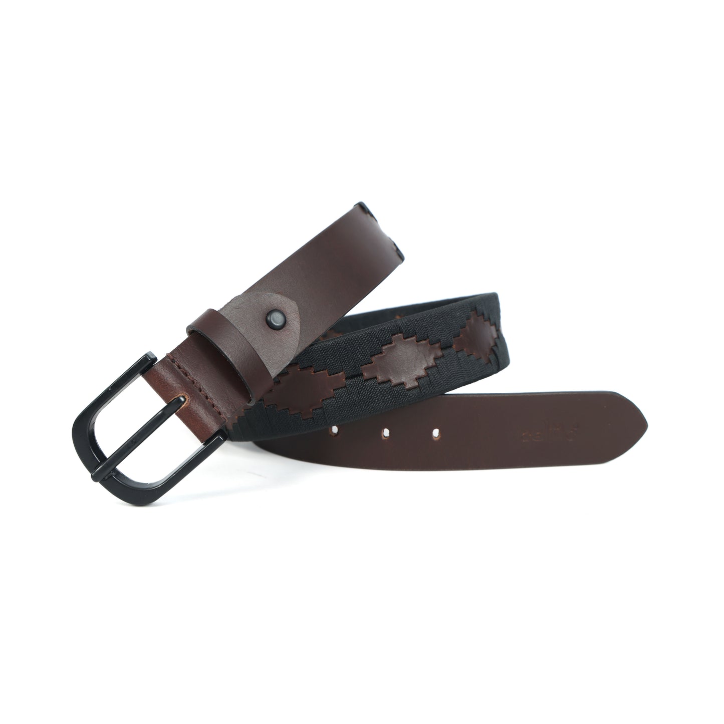 Premium Brown Leather Polo Belt with Black Webbing Stylish and Durable Accessory. LB-869