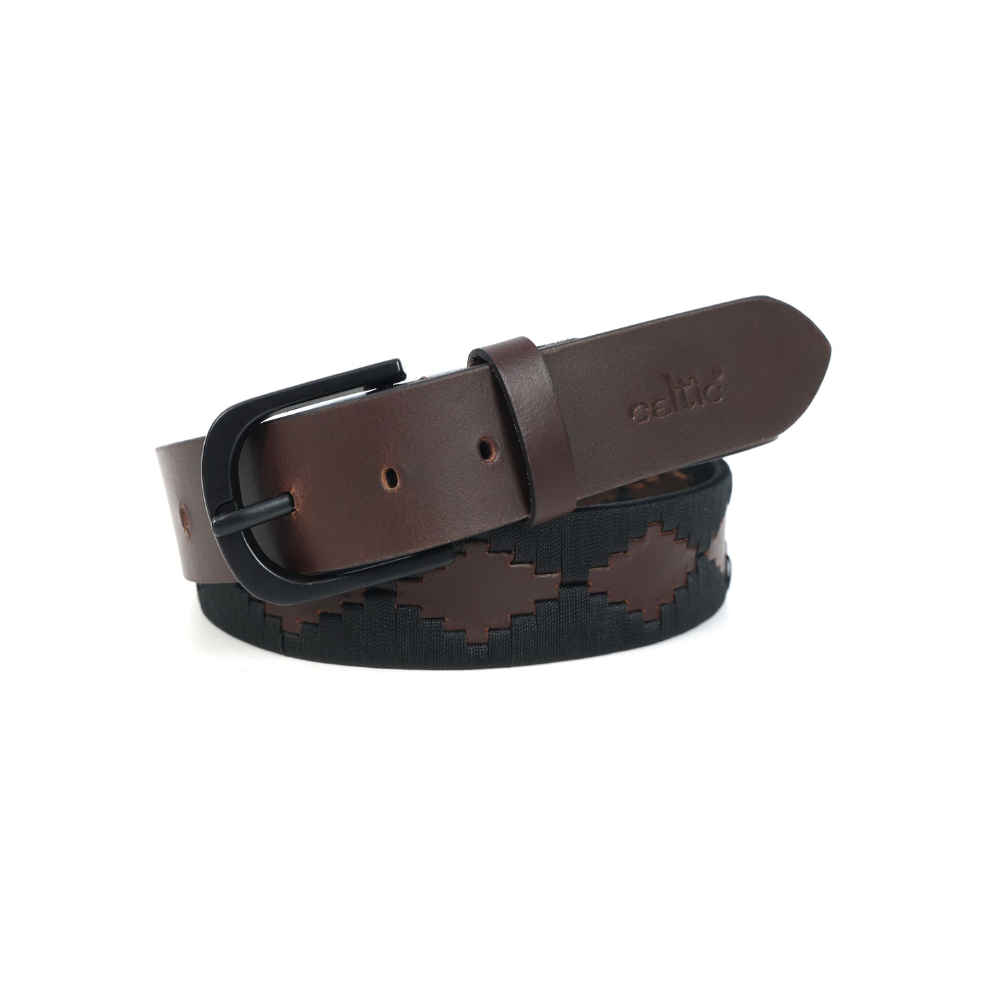 Premium Brown Leather Polo Belt with Black Webbing Stylish and Durable Accessory. LB-869