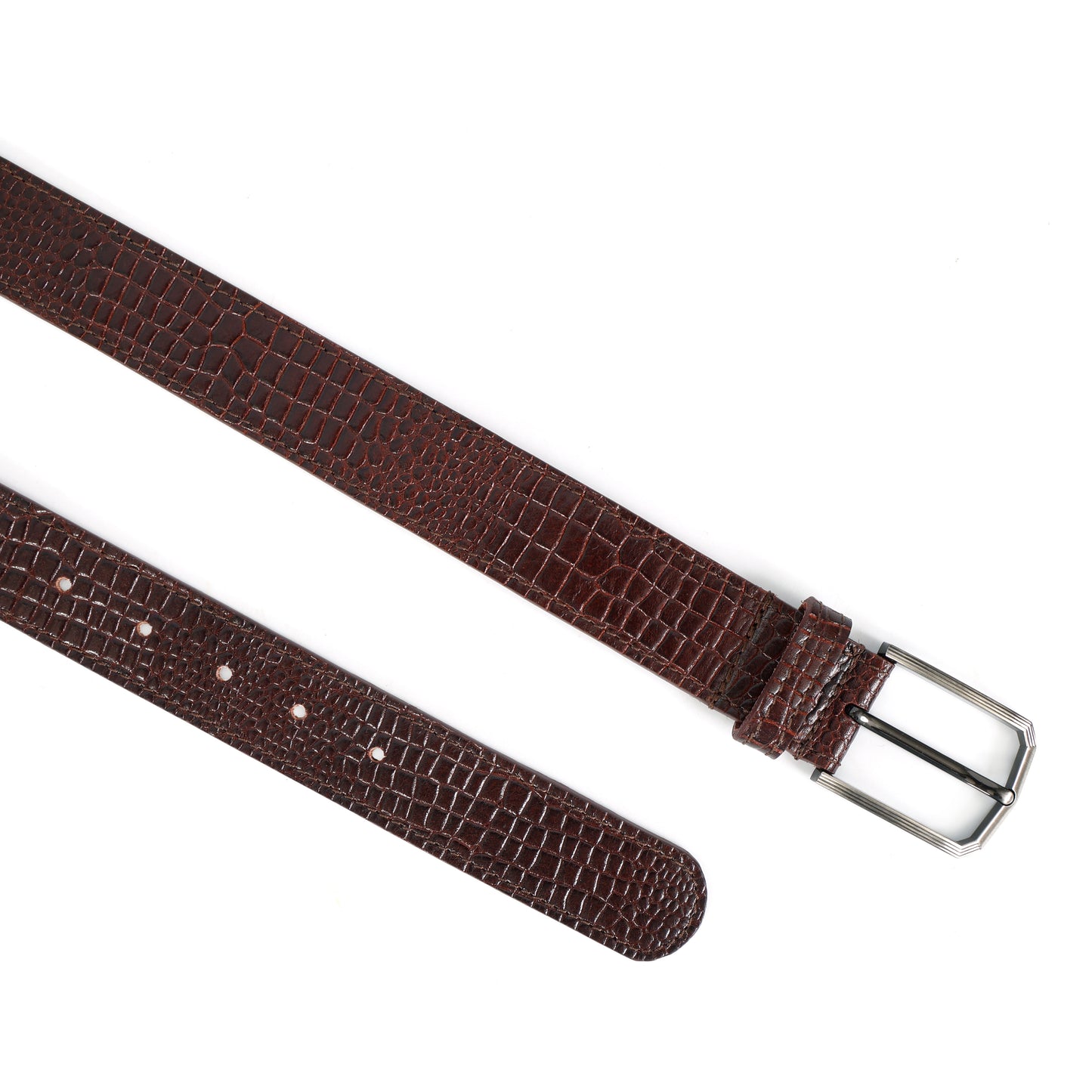 Premium Brown Croc-Textured Leather Belt – Unisex | Classic Metal Buckle |