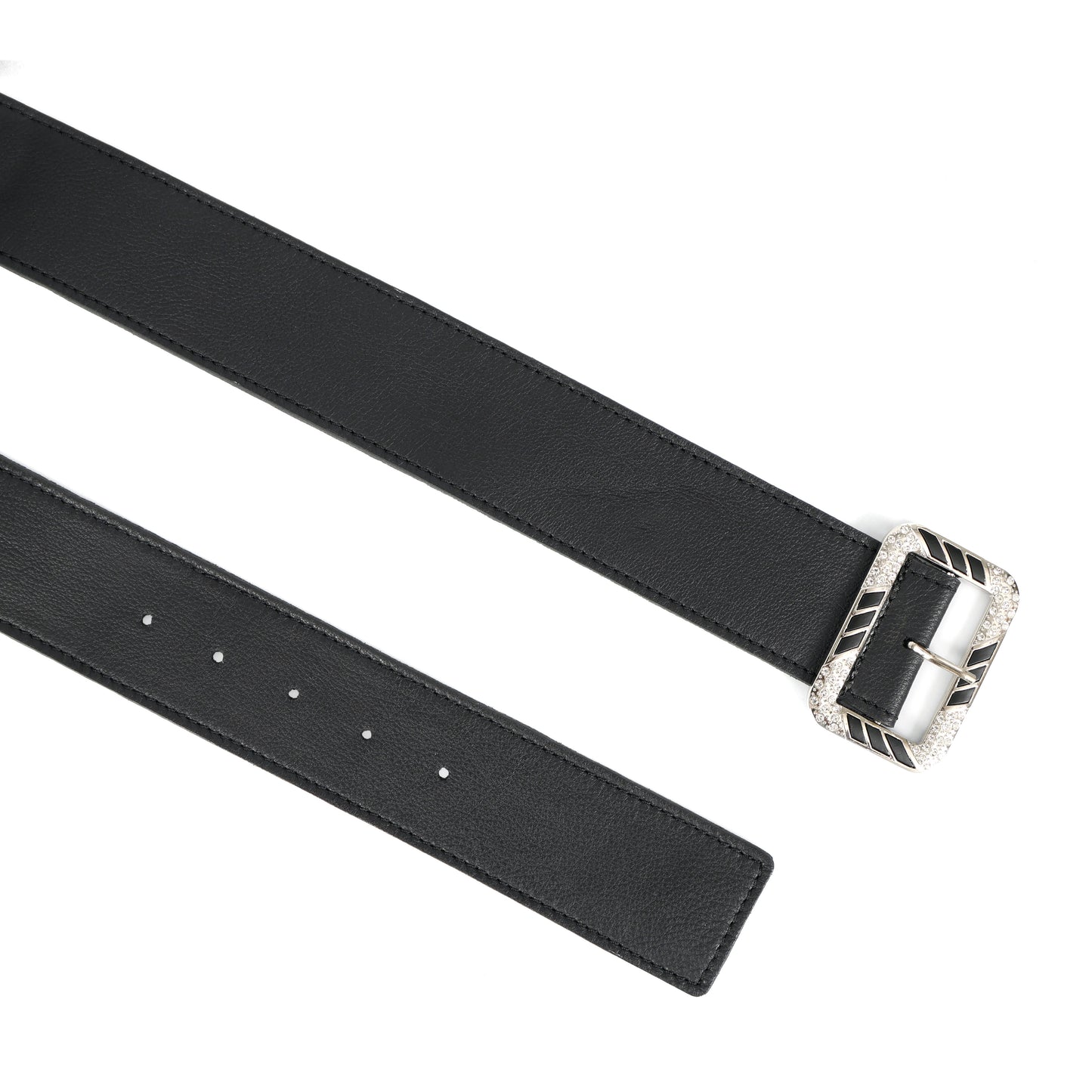 Premium Black Leather Unisex Belt with Designer Crystal Buckle
