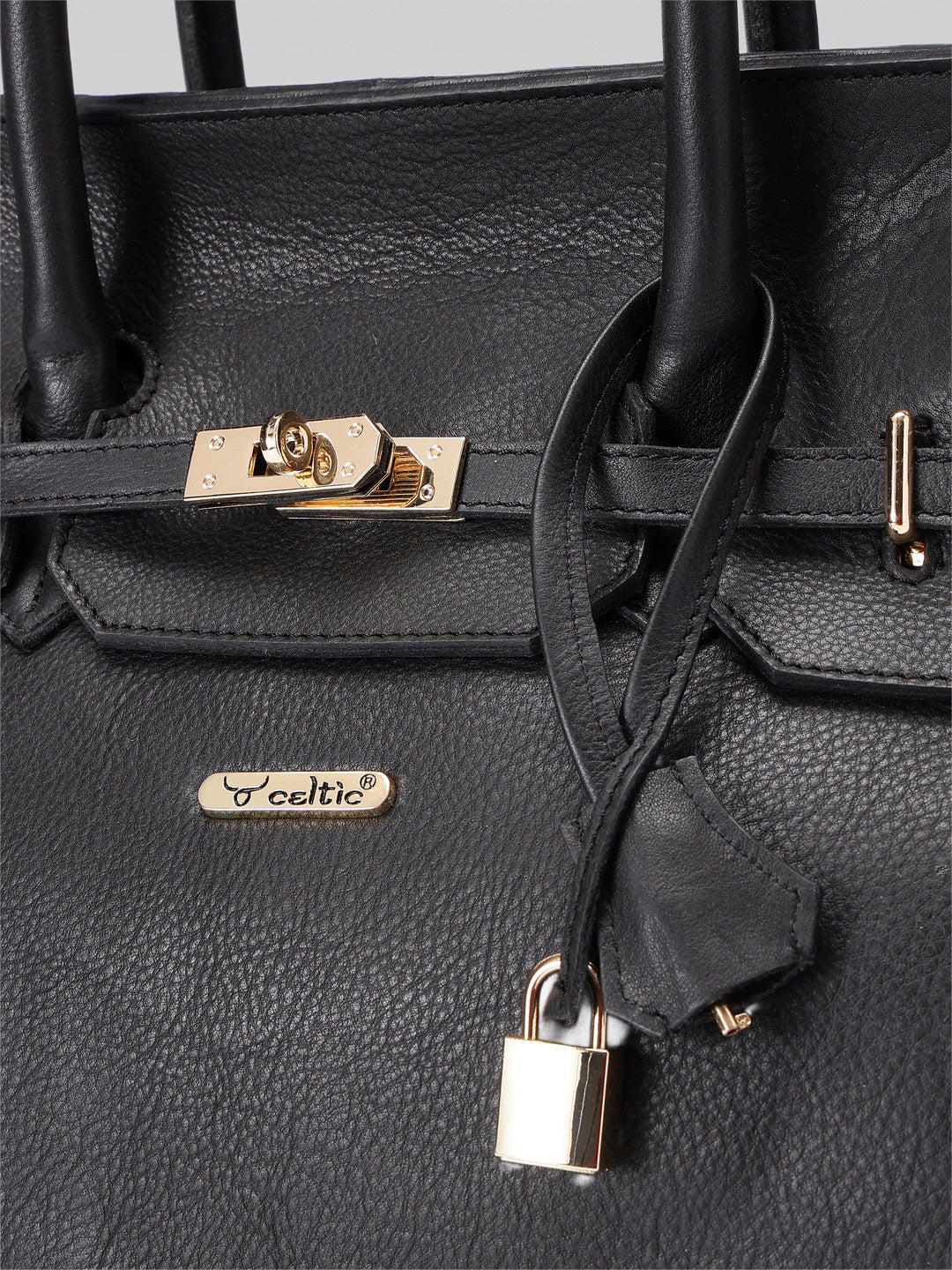 Premium Genuine Leather Tote Handbag with Turn-Lock Closure