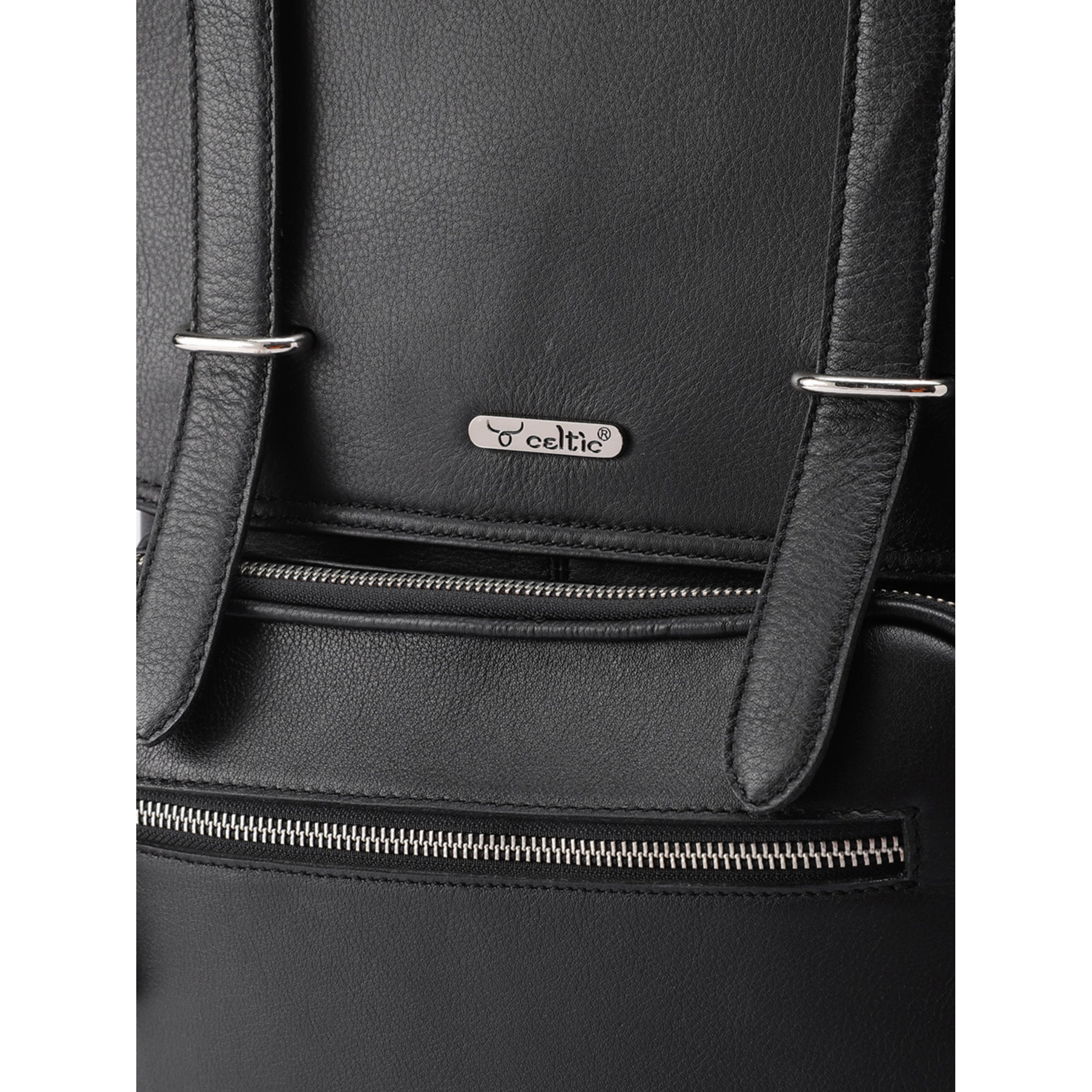 Premium Genuine Leather Laptop Backpack with Multi-Zip Compartments & Top Handle