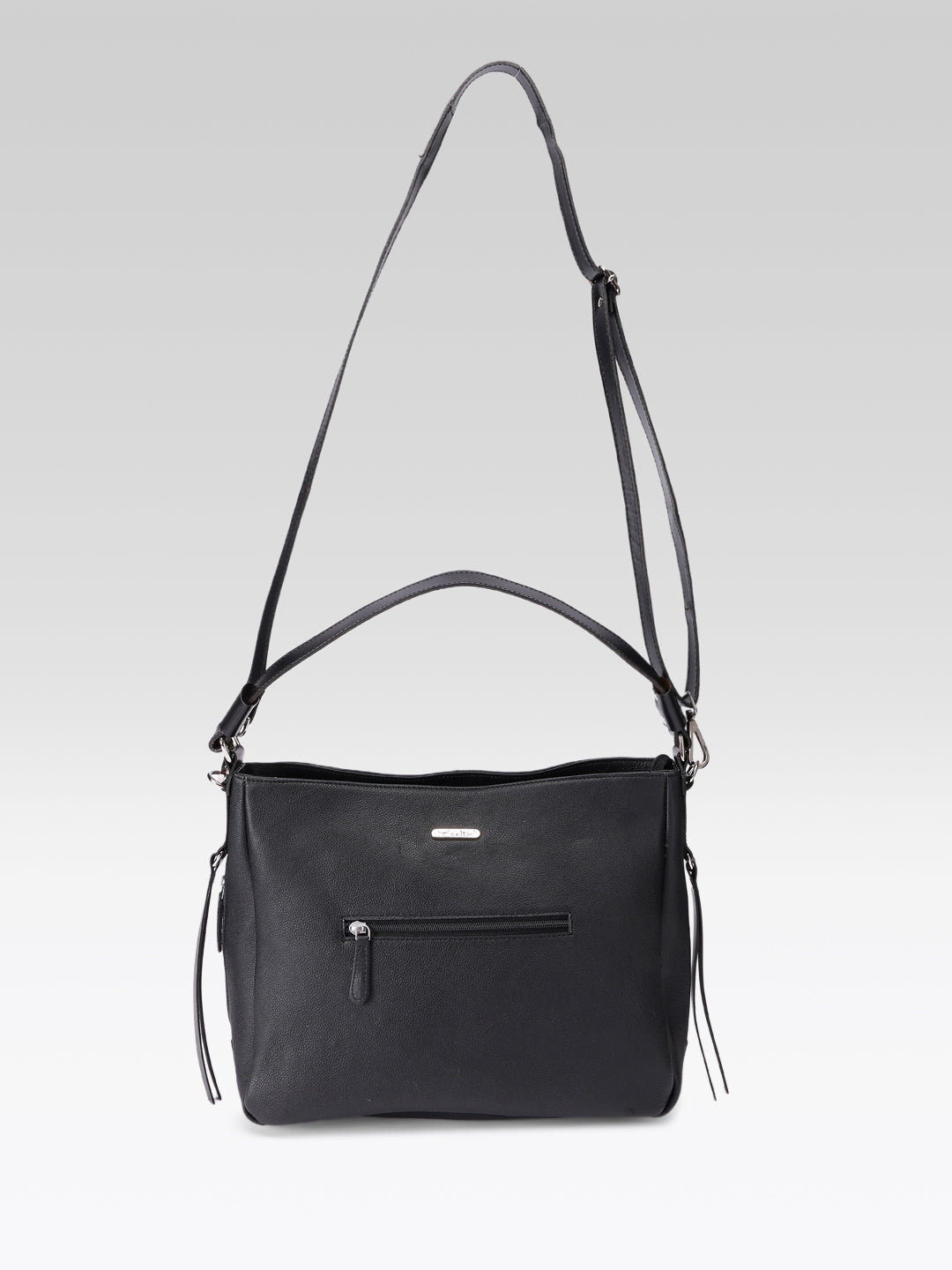 Premium Genuine Leather Black Shoulde tote Bag with Minimal Silhouette and Zip Closure