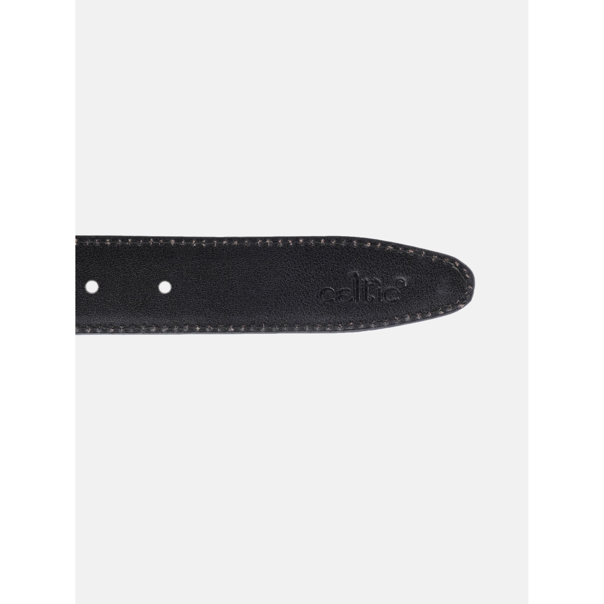 Men Olive Textured Leather Belt With Vertical Stripe Pattern And Classic Metal Buckle