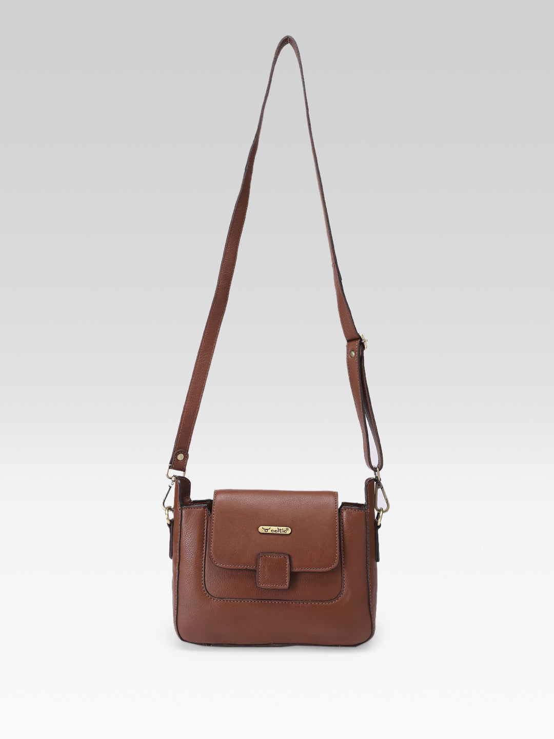 Premium Genuine Leather Flap Crossbody Sling Bag with Adjustable Strap