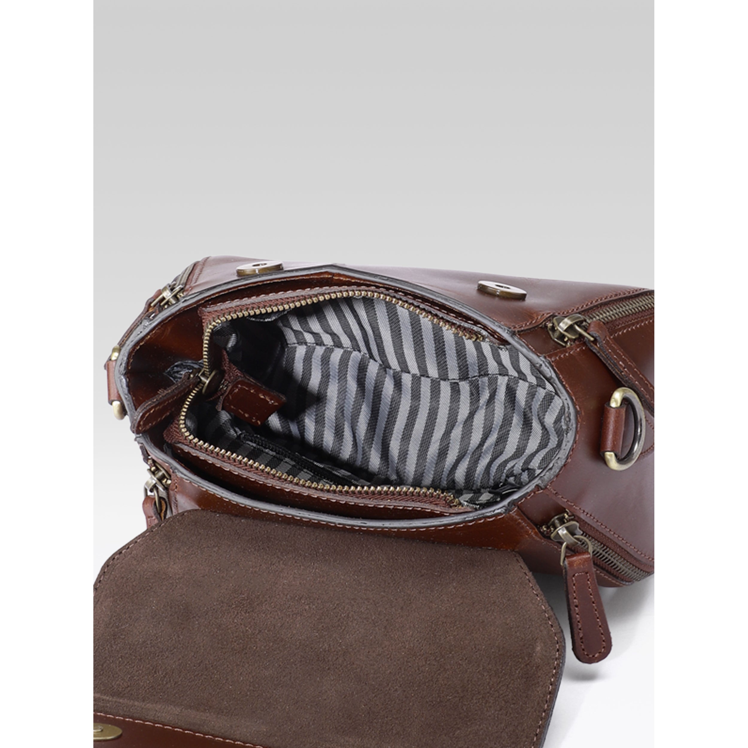 Premium Genuine Leather Top-Handle Handbag with Flap Closure & Zip Compartments