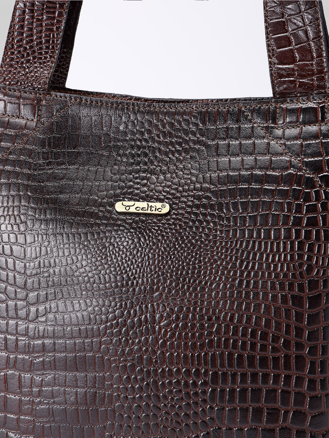 Croc-Texture Leather Tote Bag with Spacious Interior and Dual Shoulder Handles