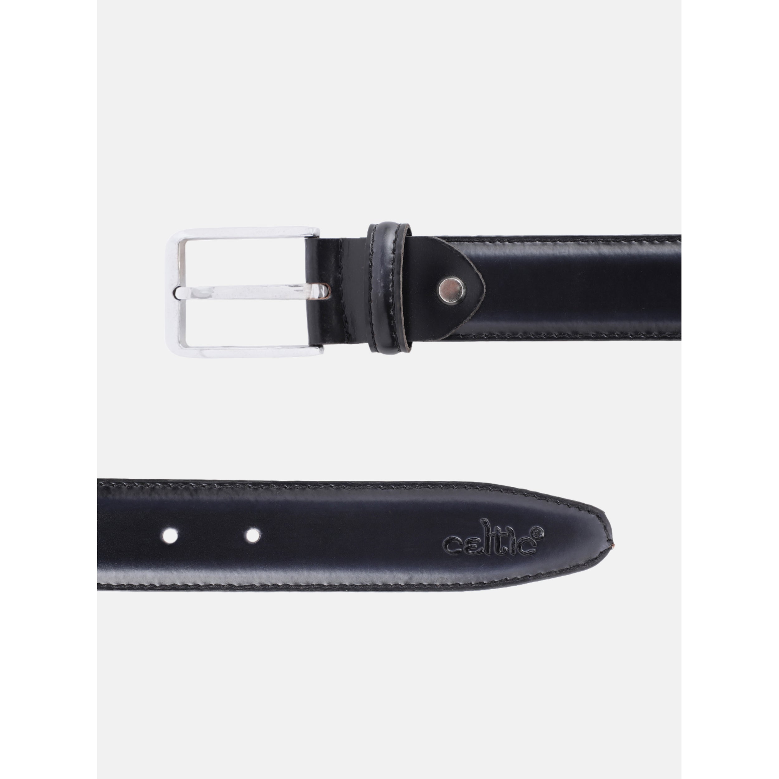 Unisex Classic Black Leather Formal Belt With Silver Buckle For Office Daily Wear