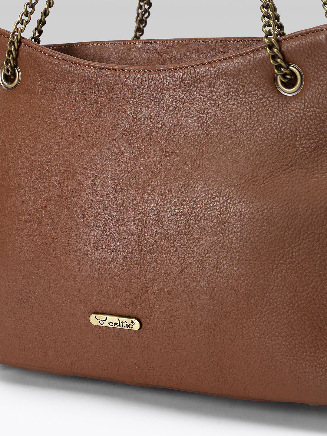 Premium Genuine Leather Shoulder Tote Bag with Chain Handles