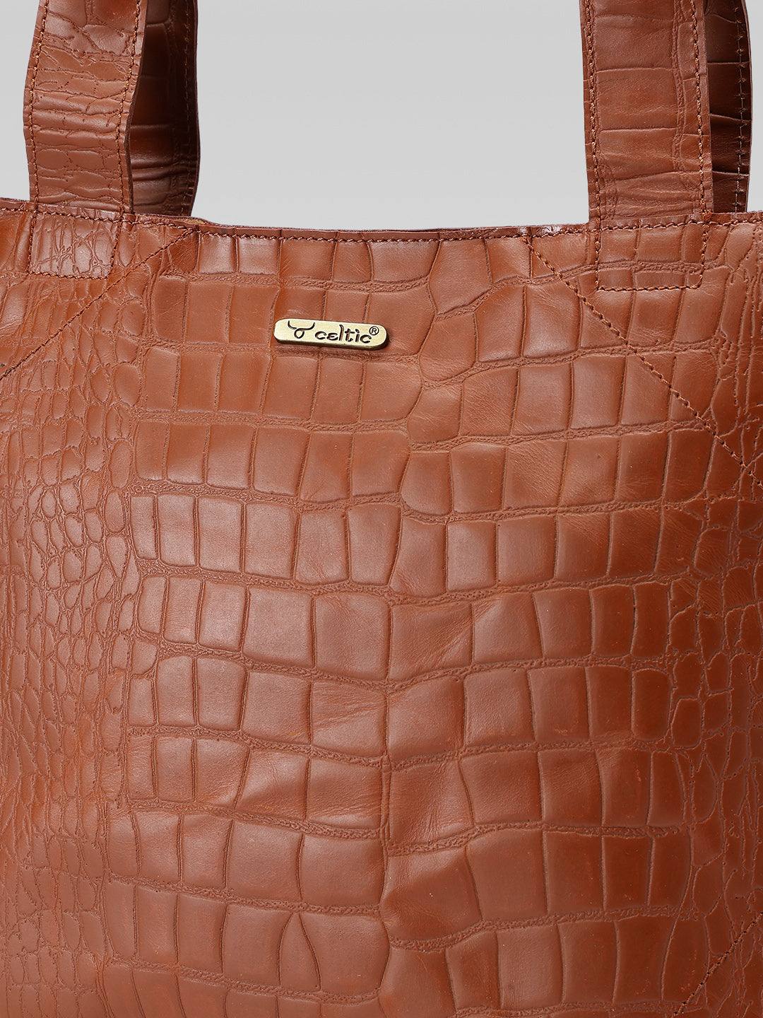 Croc-Texture Leather Tote Bag with Spacious Interior and Dual Shoulder Handles
