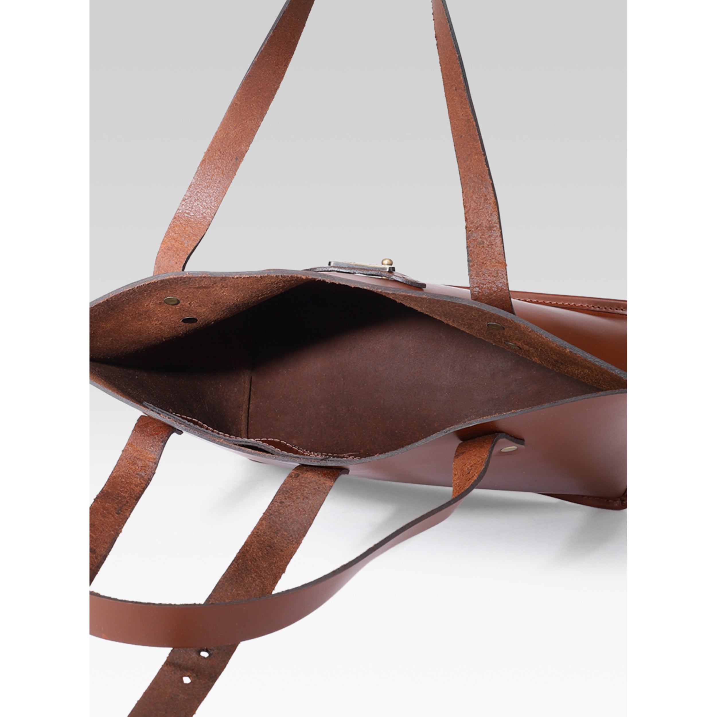 Premium Genuine Leather Tote Bag with Riveted Handles and Spacious Interior Pocket