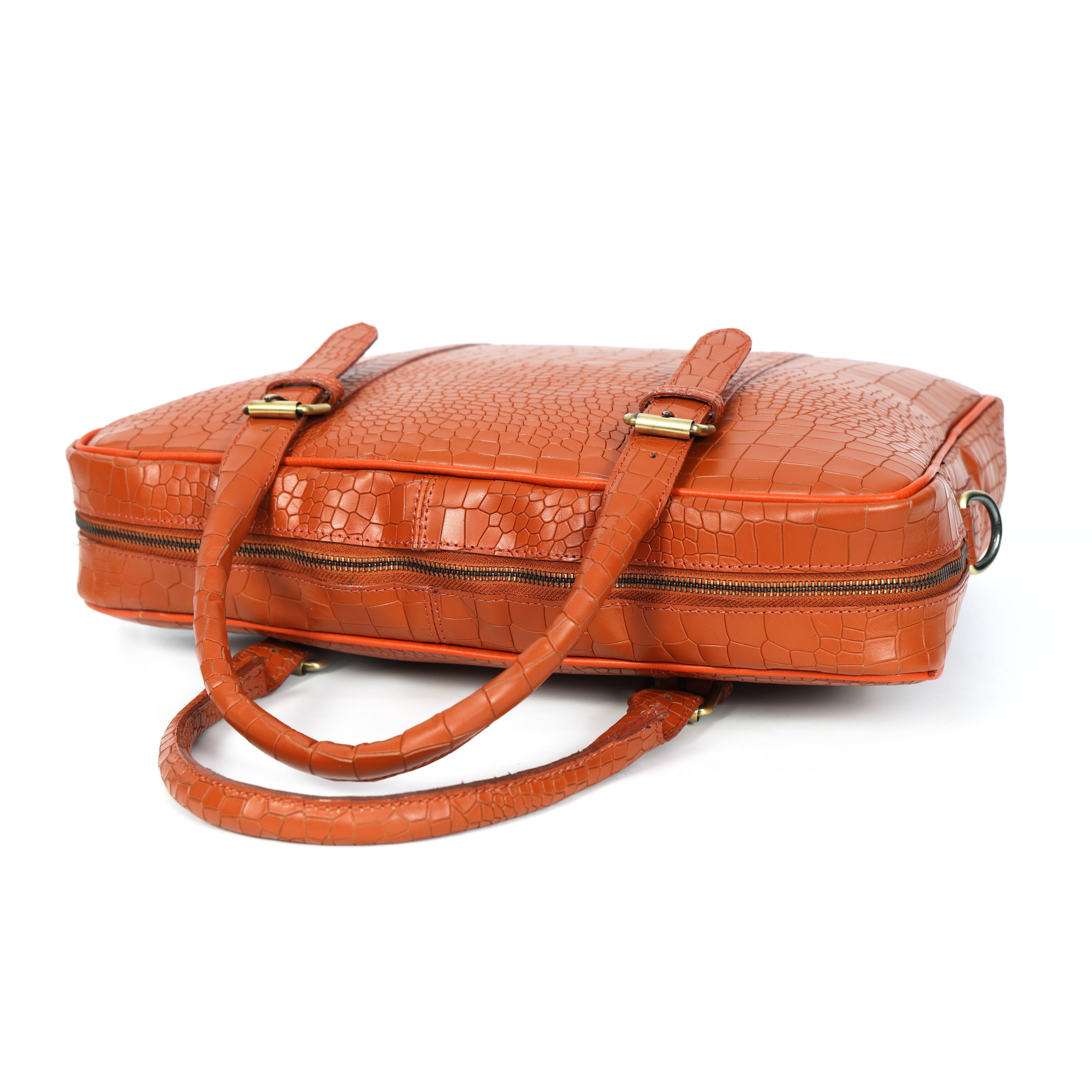 croco texture pure leather laptop bag for office use with holdall and shoulder strap, Art: BG-1701