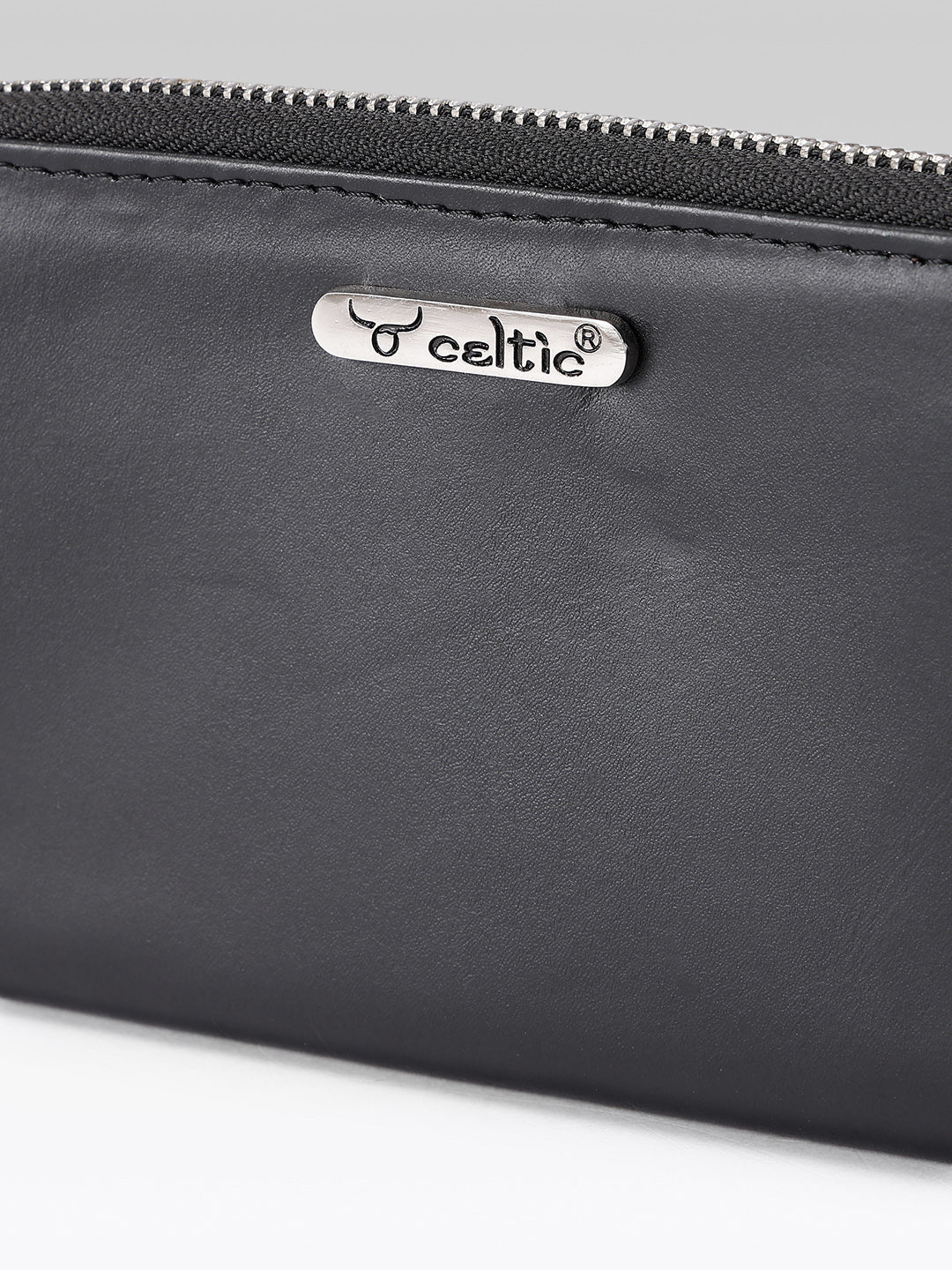 Premium Black Leather Zip-Around Wallet with Wrist Stra