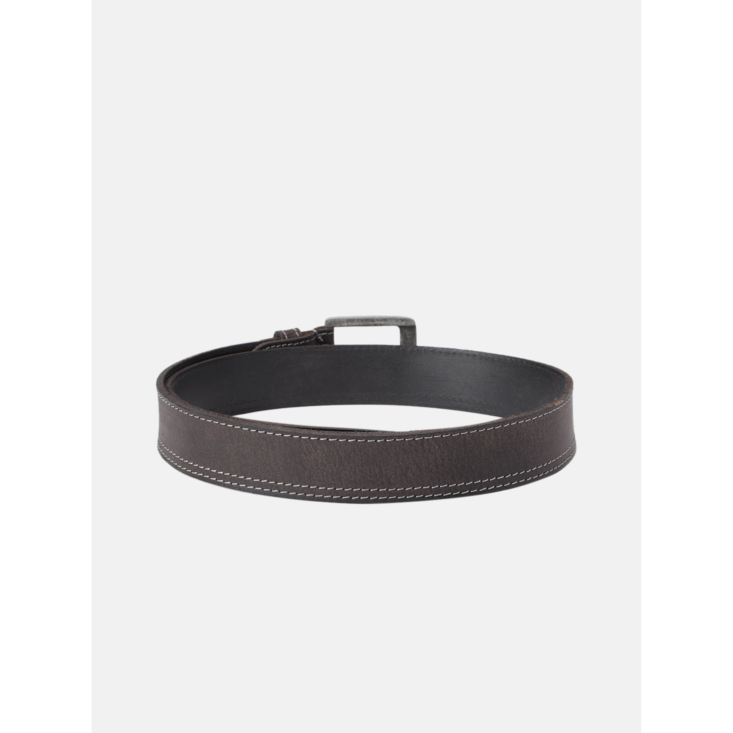 Unnisex Genuine Leather Black Waist Accessory Double Stitching Antique Buckle Casual Formal