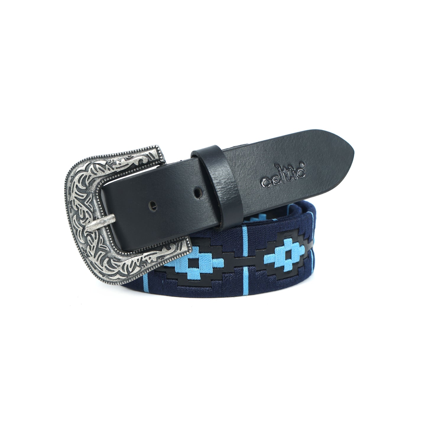 Premium Black Leather Belt with King Buckle & Blue Stitching Stylish & Durable.LB-873