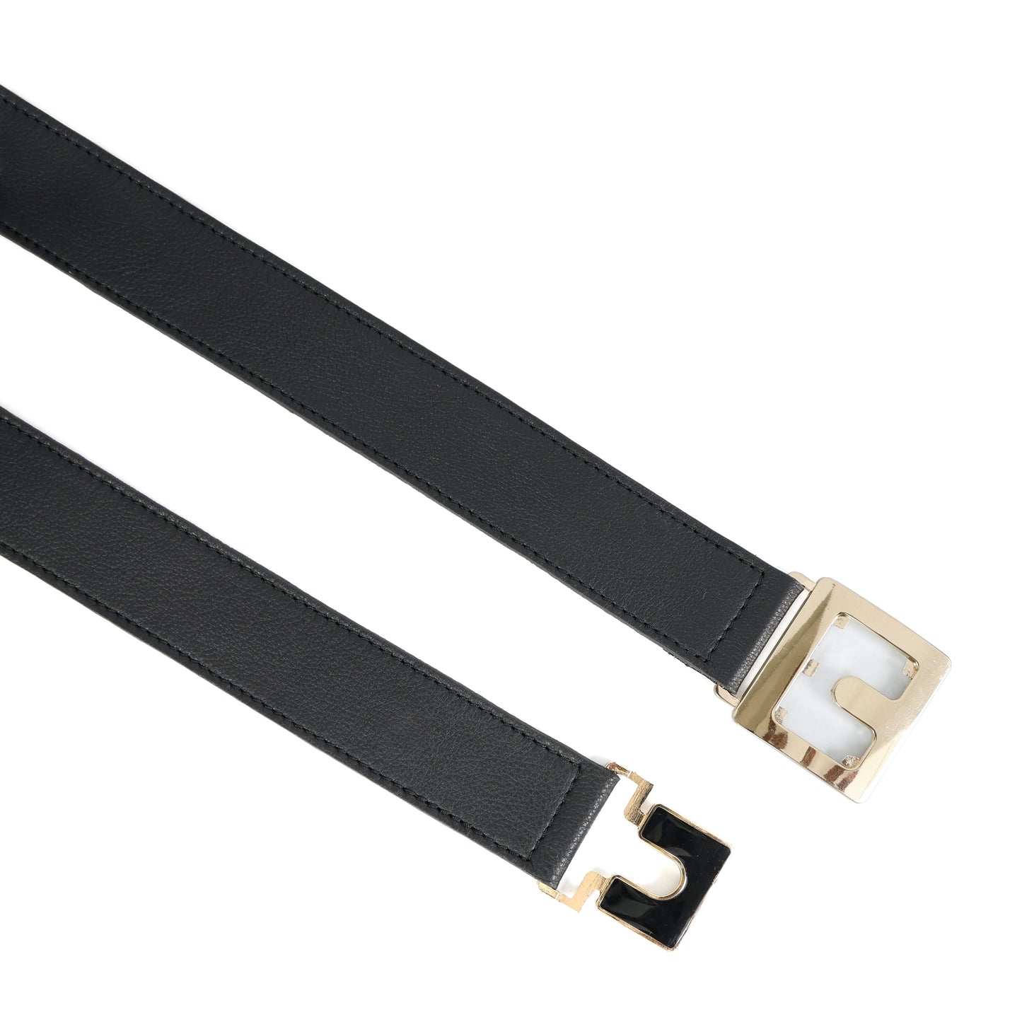 Unisex Black Leather Belt with Dual-Tone Metal Clip Buckle | Modern Minimal Design