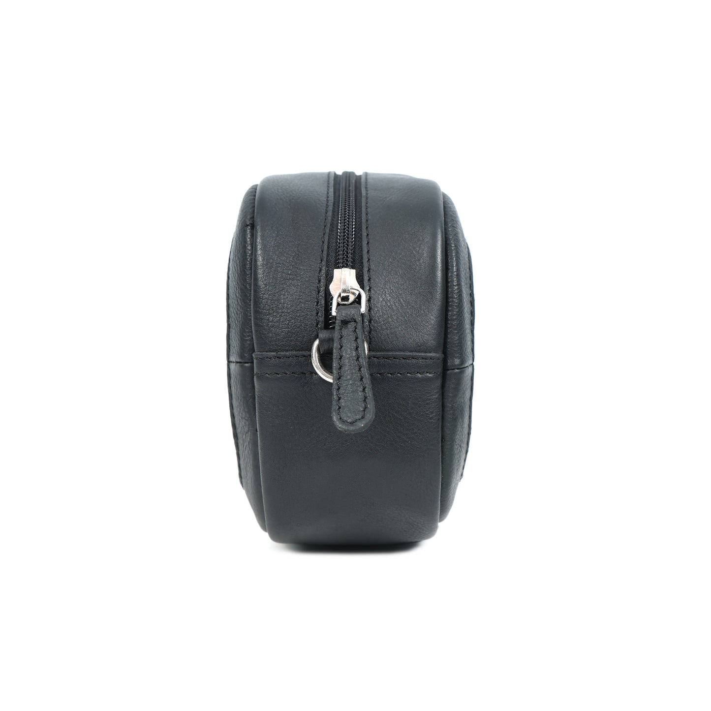 Premium Black Leather Compact Crossbody Bag with Adjustable Strap & Zip Compartments
