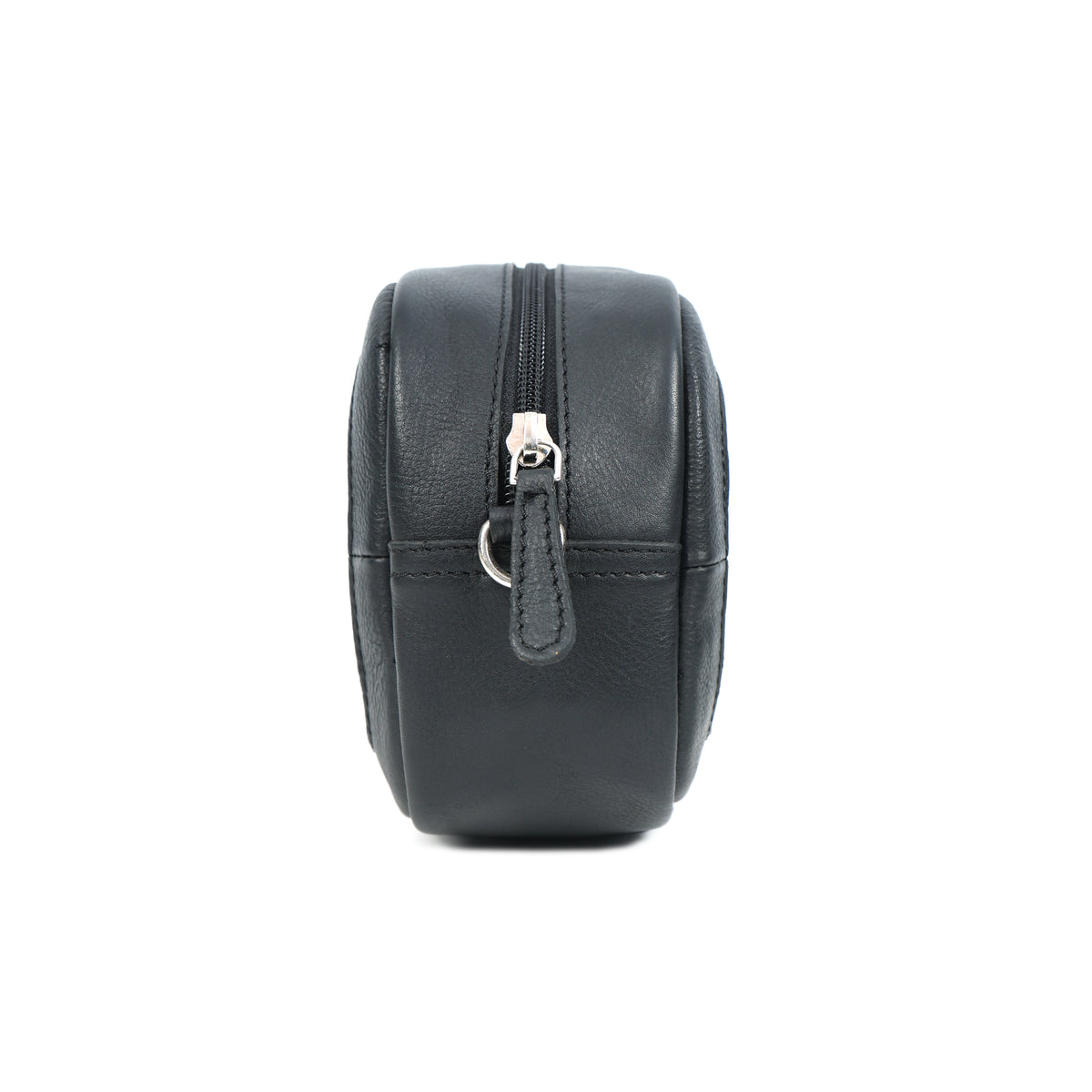 Premium Black Leather Compact Crossbody Bag with Adjustable Strap & Zip Compartments