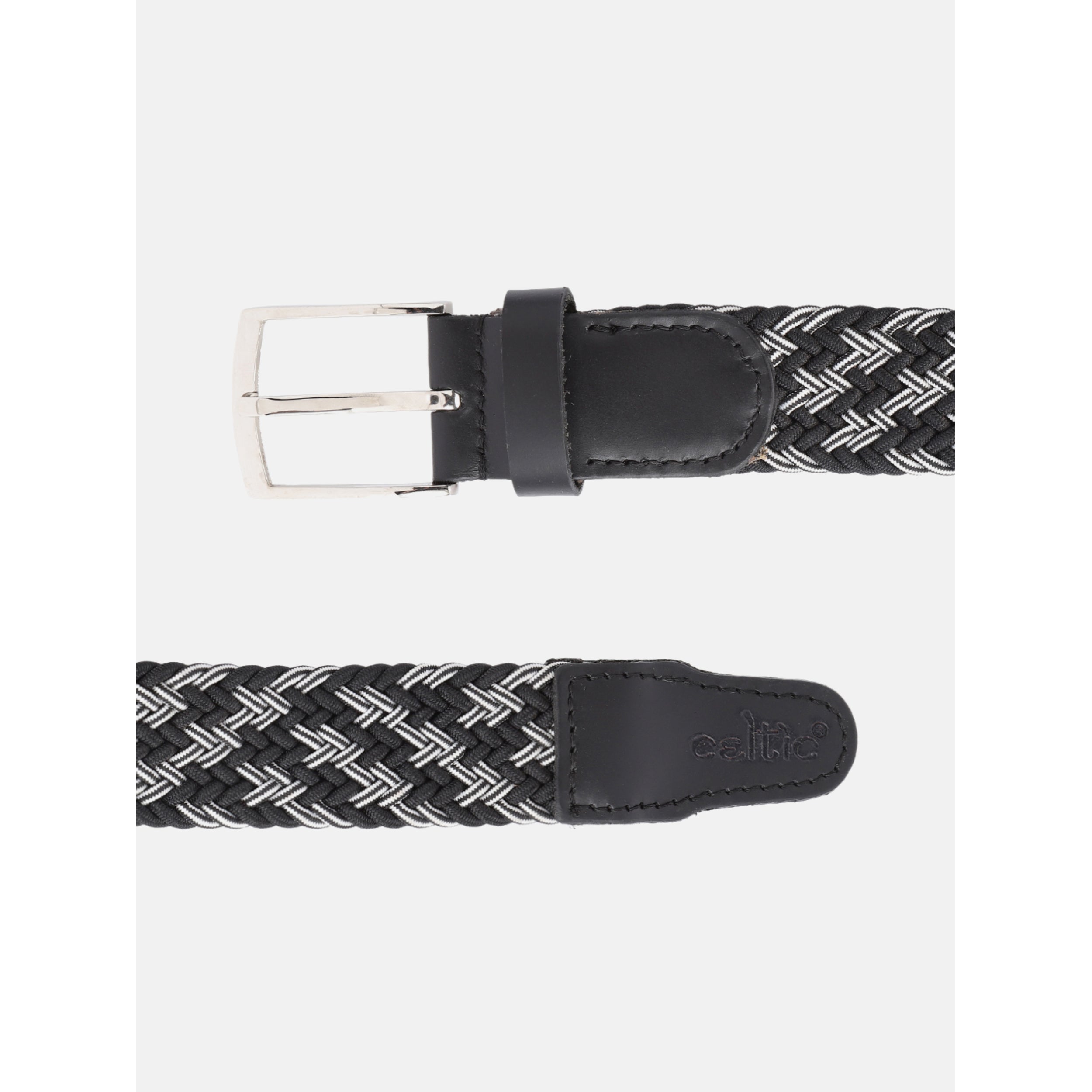 Unisex Woven Beige Belt With Black Leather Tip Silver Buckle Casual Formal Wear