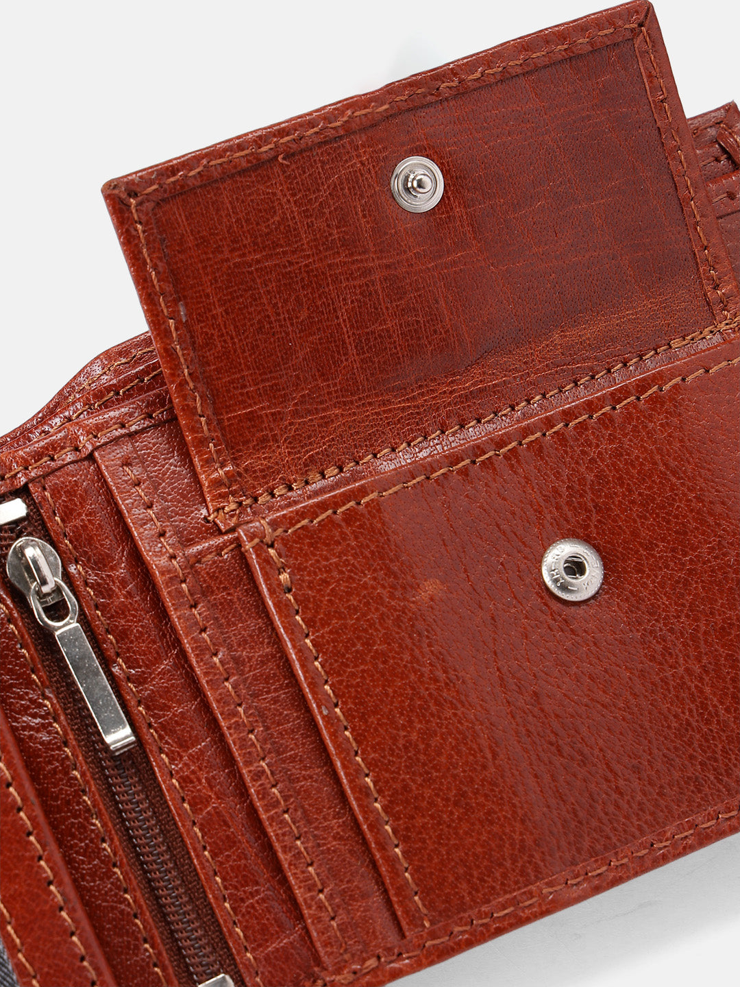 Premium Genuine Leather Bi-Fold Wallet with Zip Coin Pocket & Card Slots