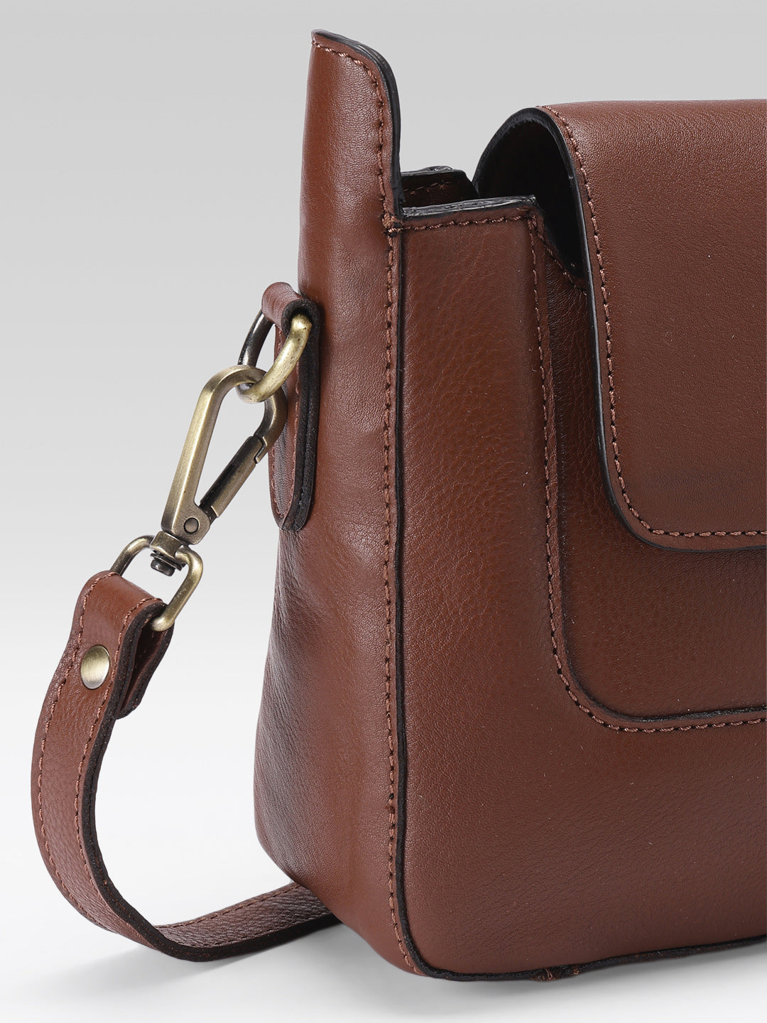 Premium Genuine Leather Flap Crossbody Sling Bag with Adjustable Strap