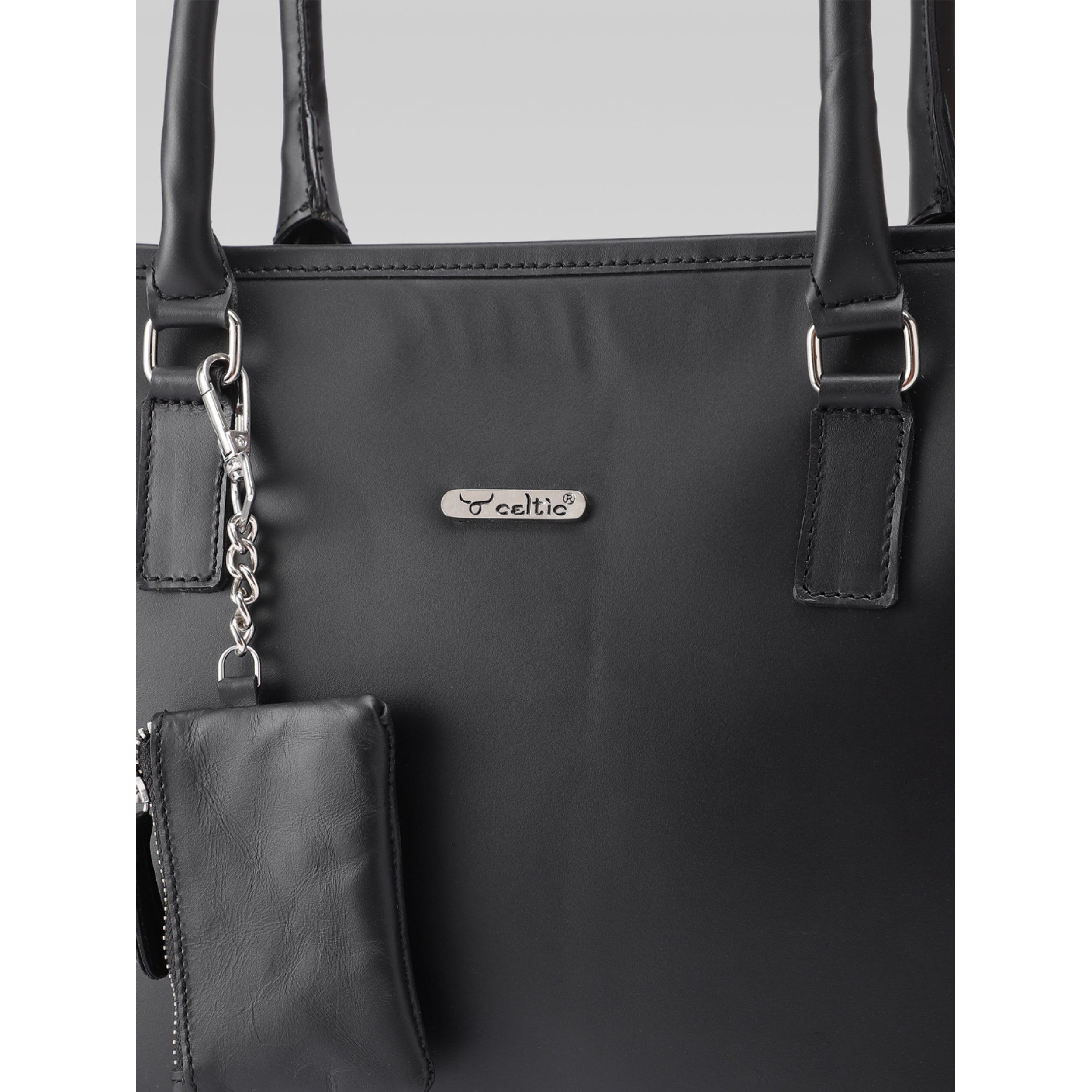 Premium Genuine Leather Office Tote Bag for Women Multiple Zip Compartments & Long Strap.