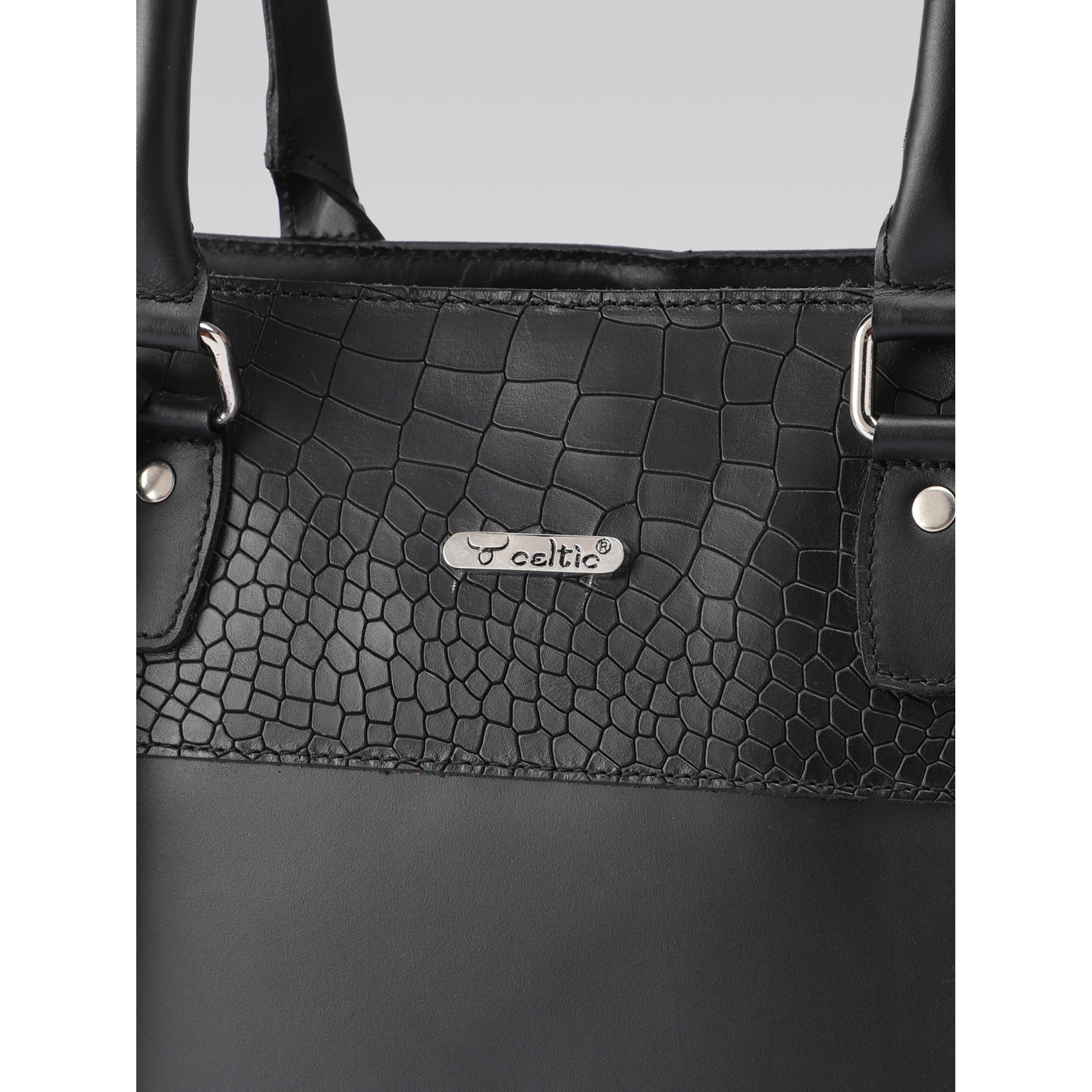 Premium Croc-Embossed Leather Tote with Dual Handles, Zip Closure & Detachable Strap