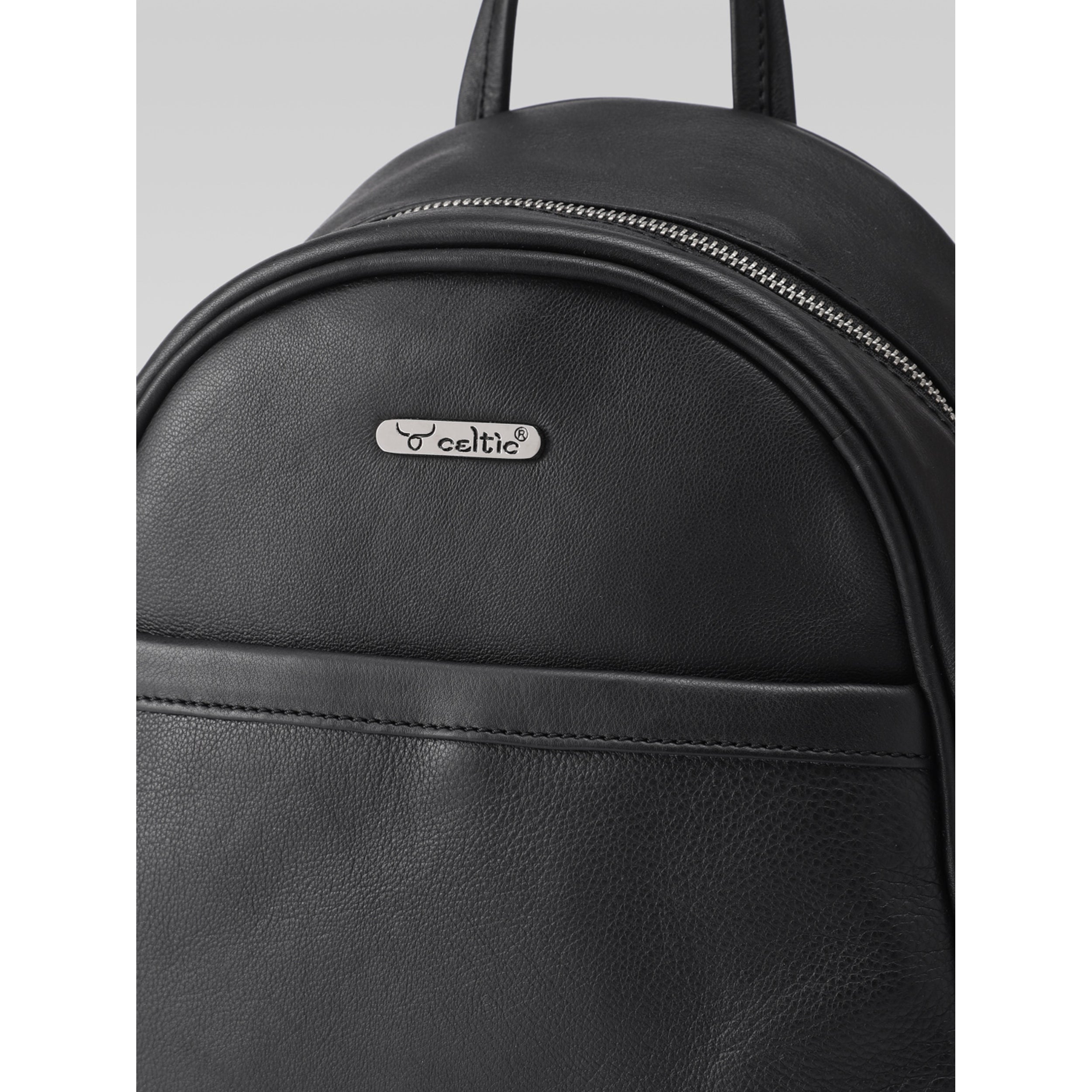 Premium Genuine Leather Backpack with Front Zip Pocket & Adjustable Shoulder Straps