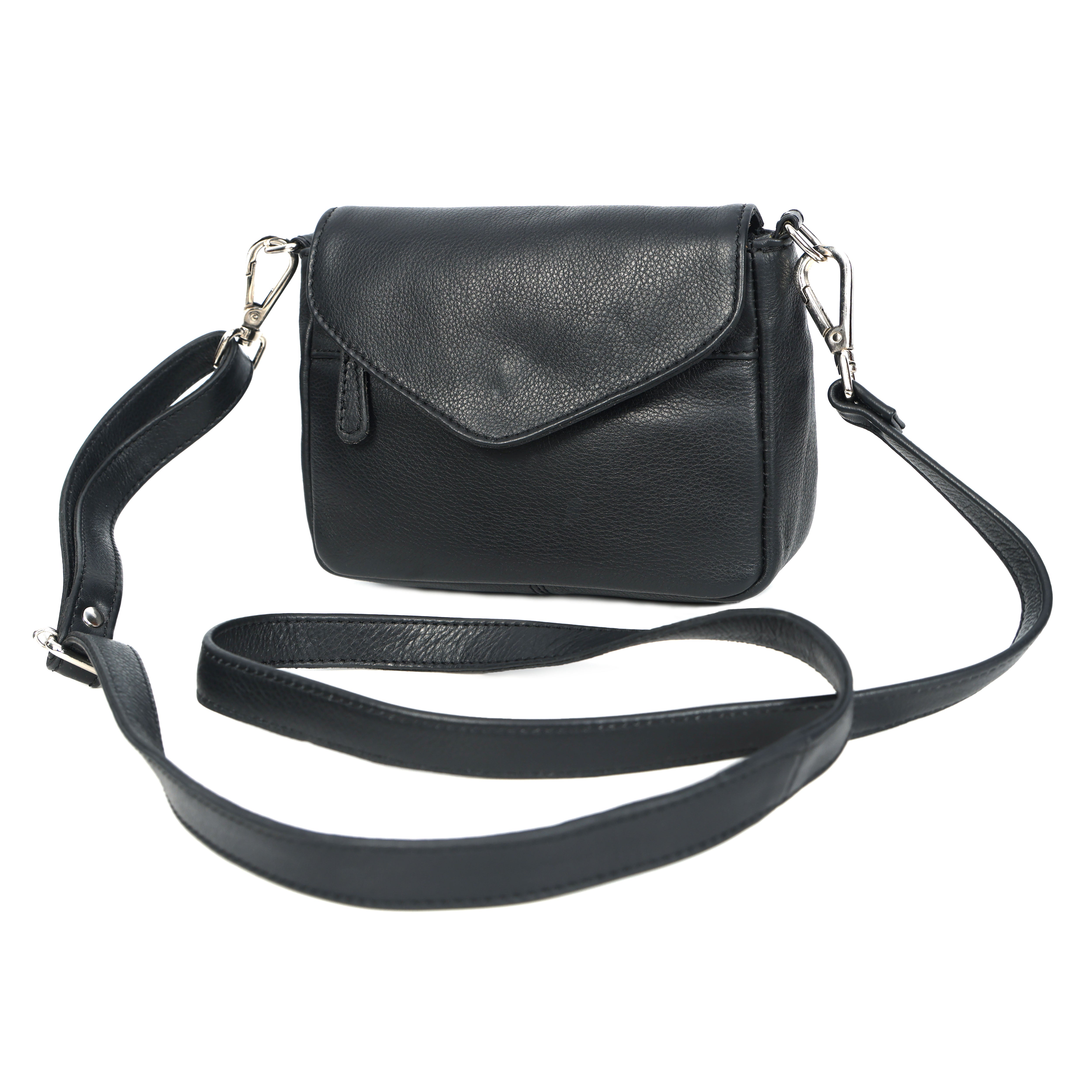 Premium Genuine Leather Flap Crossbody Bag with Adjustable Strap & Zip Pockets