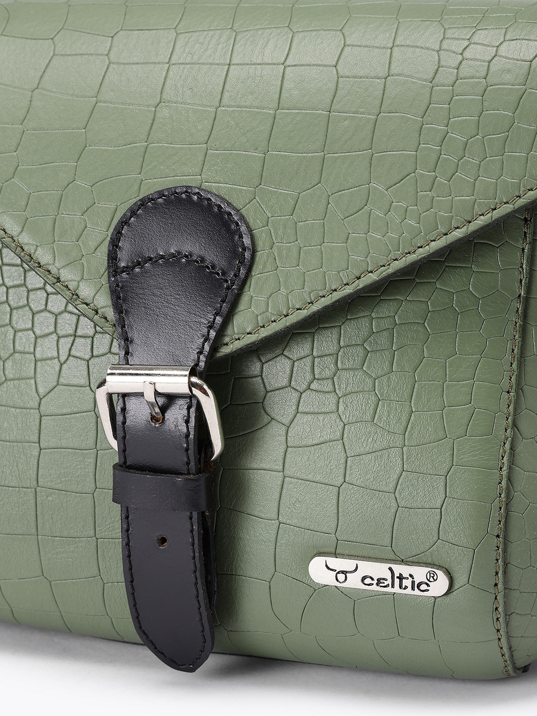 Premium Croc-Texture Structured SlingBag with Buckle Flap & Adjustable Strap