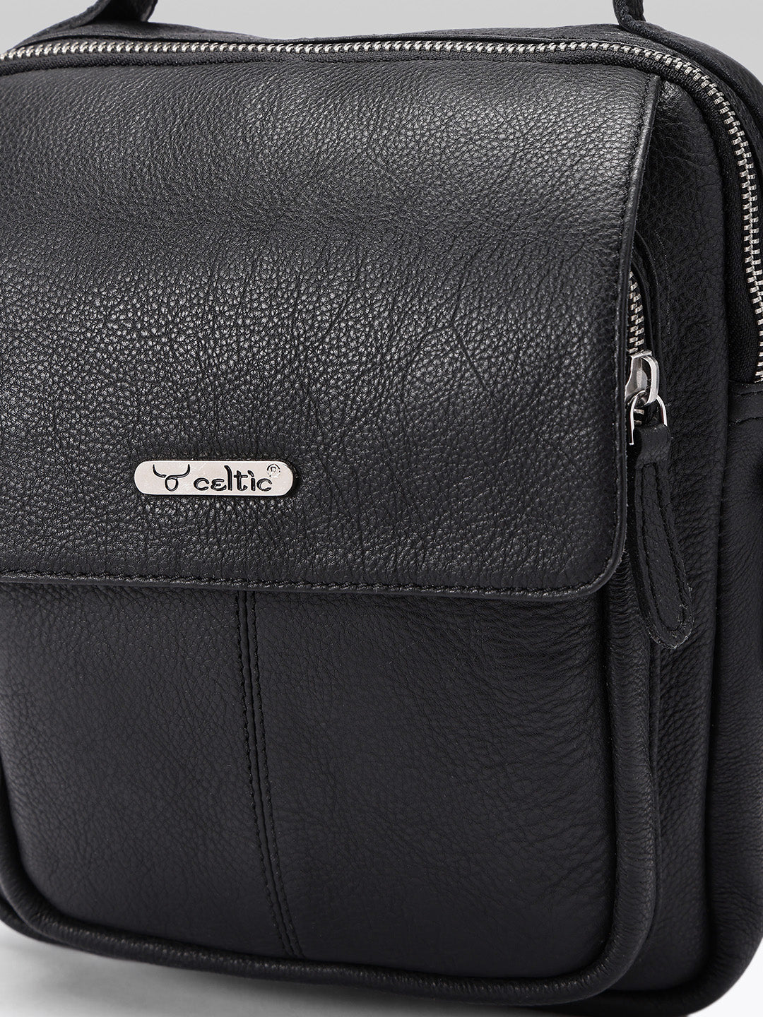 Unisex Leather Crossbody Sling Bag with Front Flap Pocket & Adjustable Strap