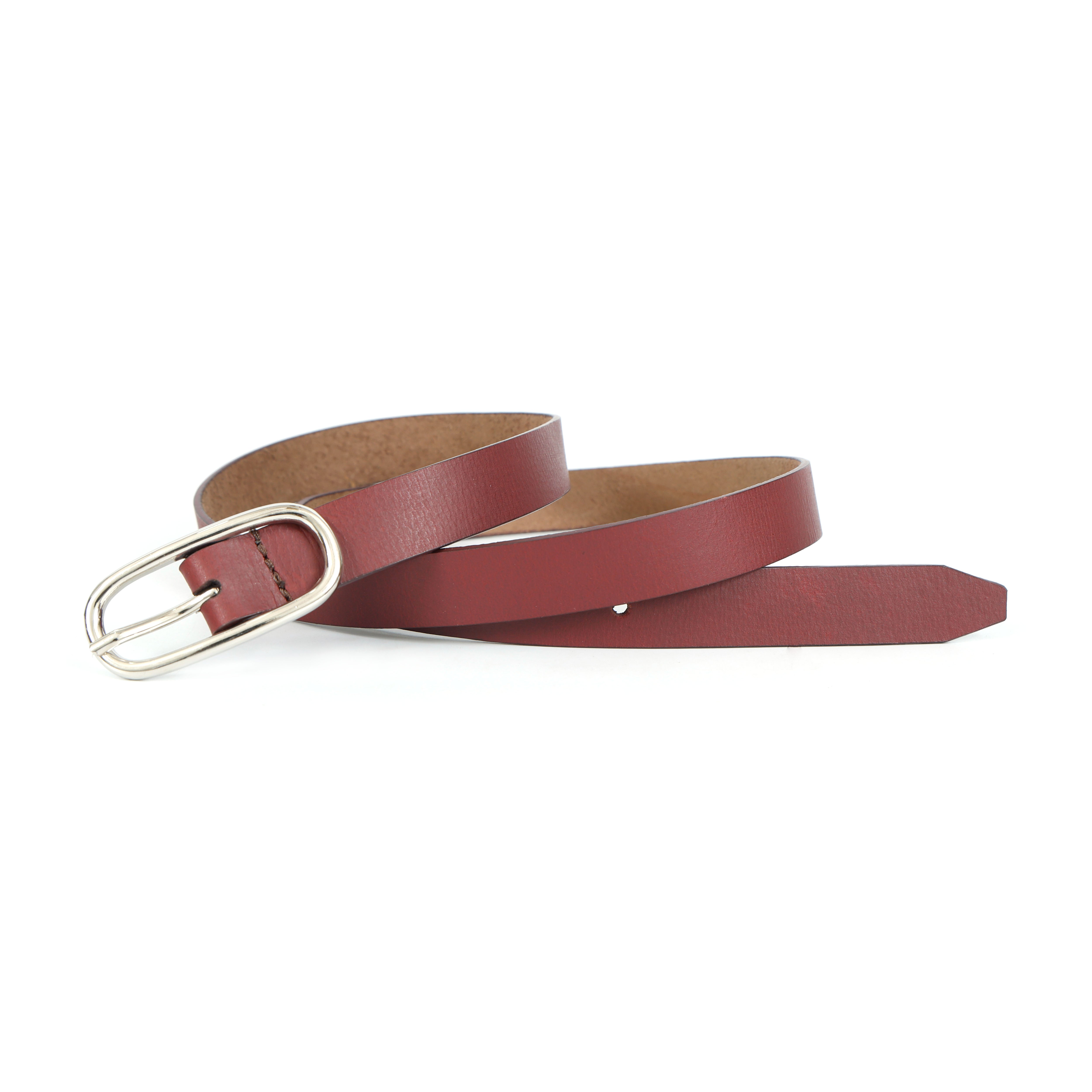 Women’s Minimalist Burgundy Belt with Shiny Oval Buckle