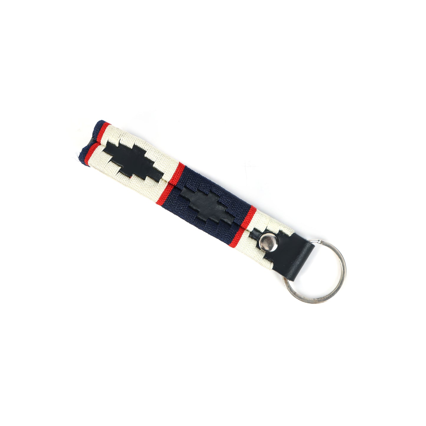 Premium Black Leather Polo Belt with Silver Designer Buckle & Multicolour Webbing. LB-865