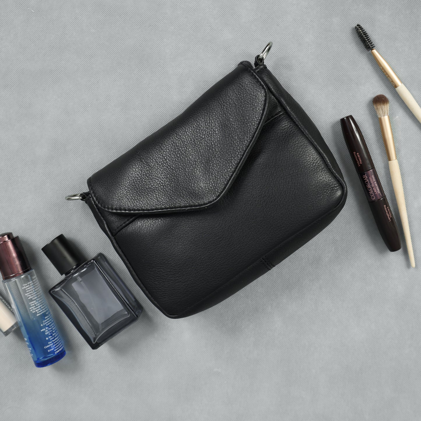 Black Leather Sling Bag with Detachable Strap Versatile Crossbody Bag.BG-1637