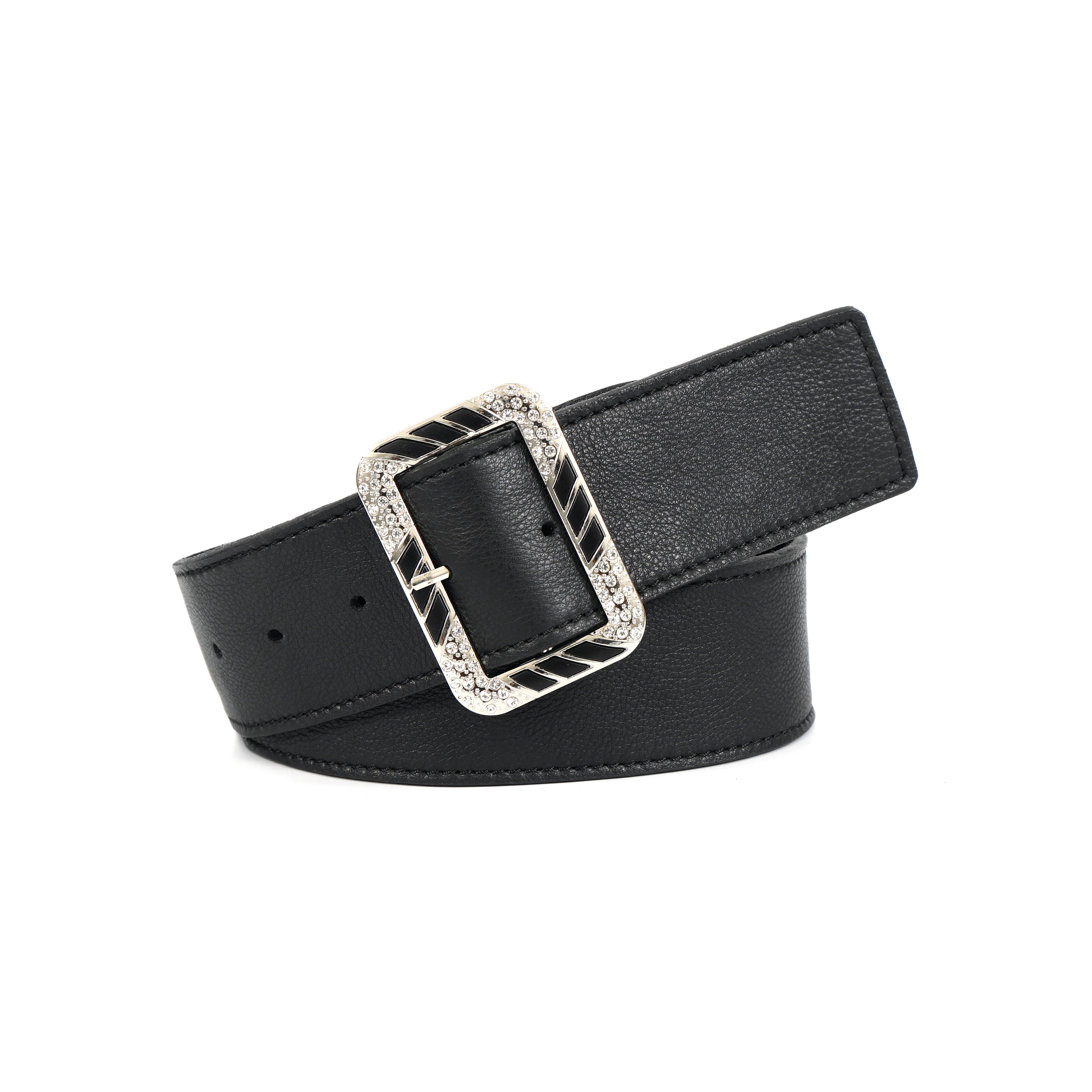 Premium Genuine Black Leather Unisex Belt with Designer Crystal Buckle