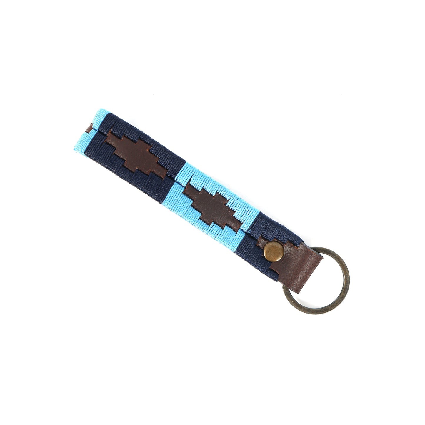 Premium Brown Leather Polo Belt with Blue Webbing & Designer Buckle + Matching Keyring. LB-866