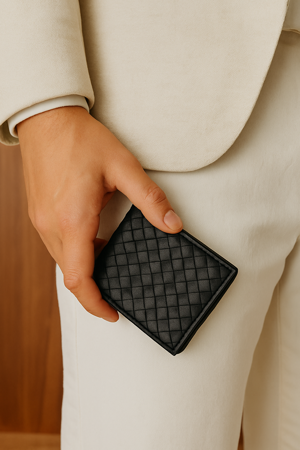 Black Braided Leather Wallet, Art:- LA-1409