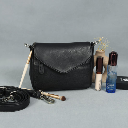 Black Leather Sling Bag with Detachable Strap Versatile Crossbody Bag.BG-1637